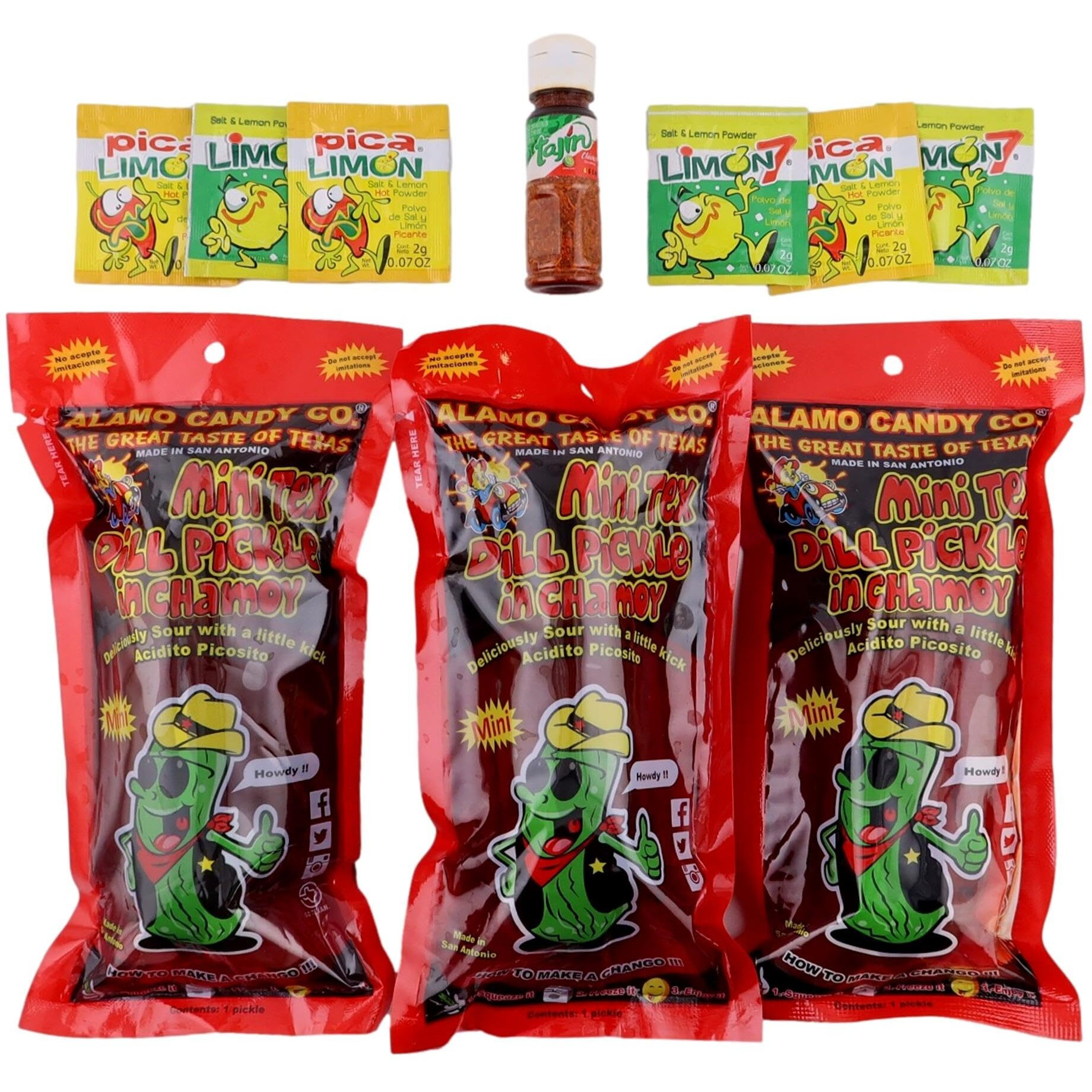 Chamoy Pickle Kit With Tajin, Lemon & Lime By Happy Packs | Pepinillos Con Chamoy | Includes 3 Chamoy Pickles | Mexican Candy Variety Pack | Unique Food Gifts