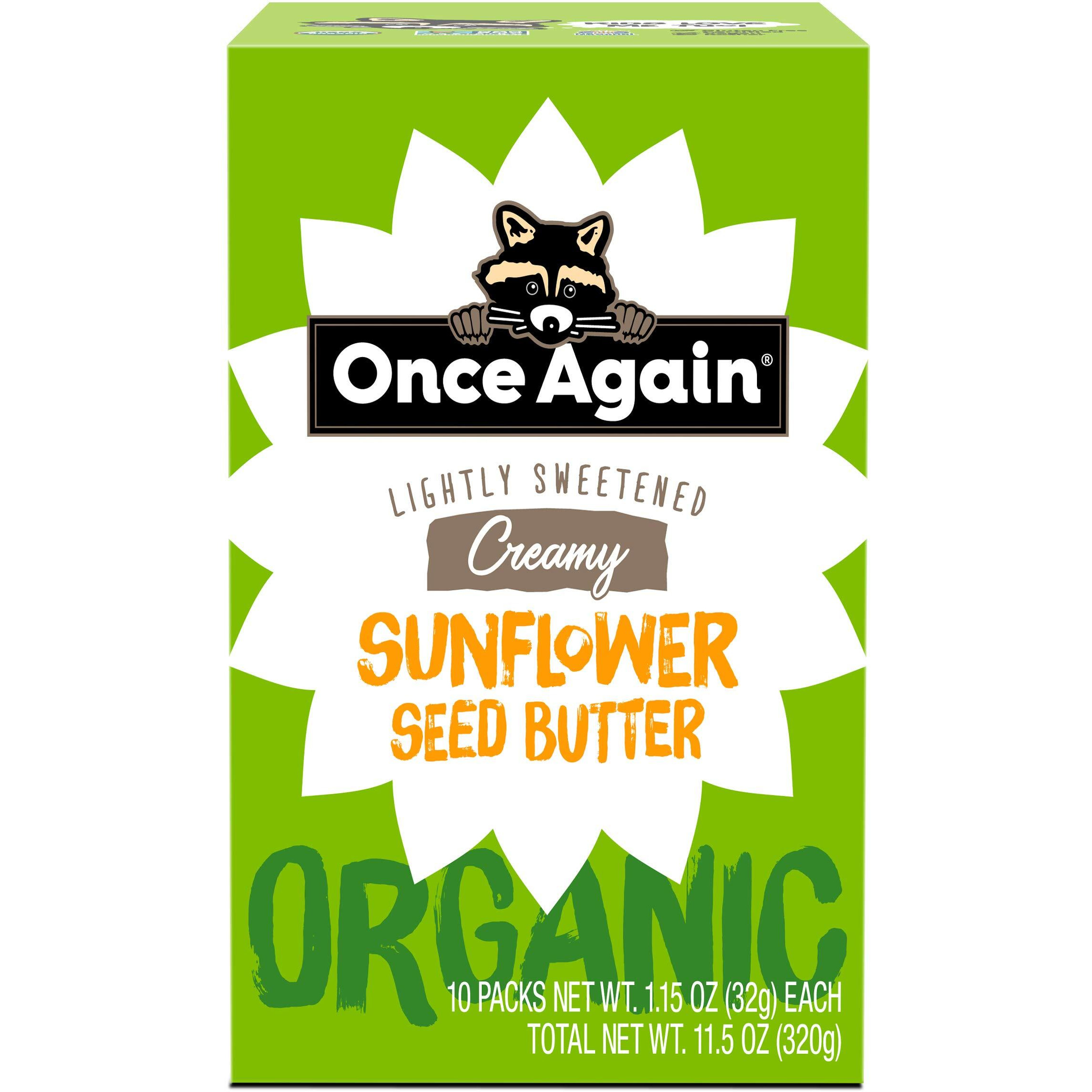 Once Again Organic Creamy Sunflower Butter - 1.15Oz Squeeze Packs, 10 Count - Lightly Salted & Sweetened - Peanut Free, Usda Organic, Gluten Free Certified, Vegan, Kosher
