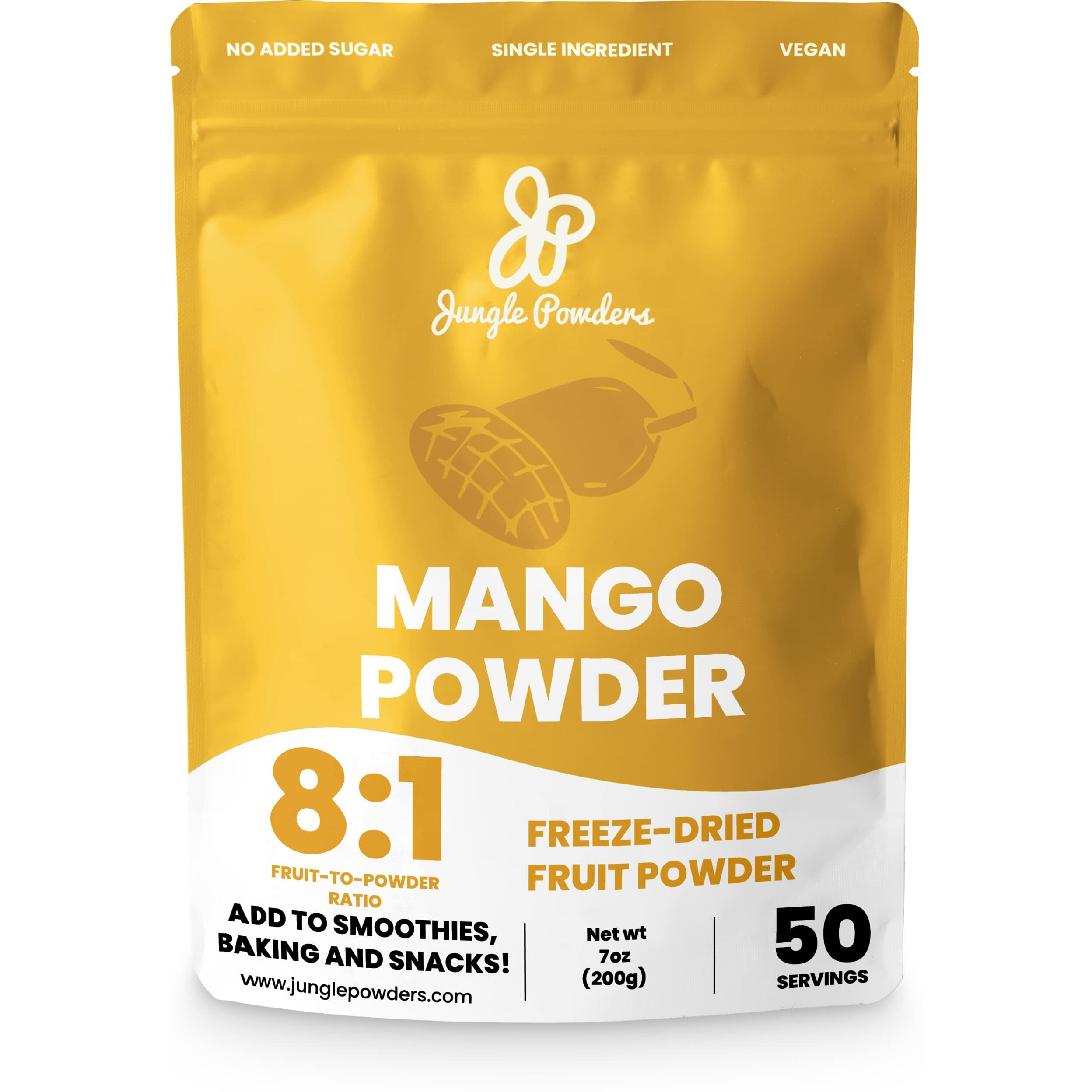 Jungle Powders Freeze Dried Mango Powder 7 Ounce Bag, Fruity Mango Extract For Baking No Sugar Added Dry Mango Powder Juice Additive Free Mangoes Whole Fruit Dried Mango Juice For Smoothie Flavoring