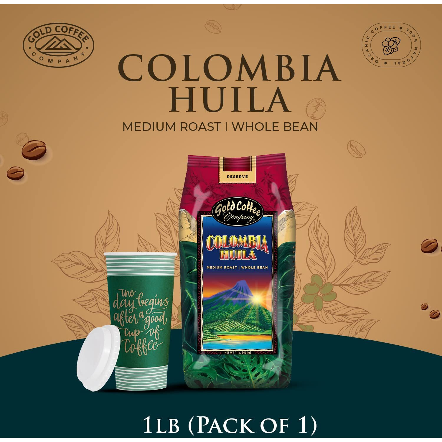 Gold Coffee Kanaloa Blend 1Lb Medium Roast Whole Bean Coffee