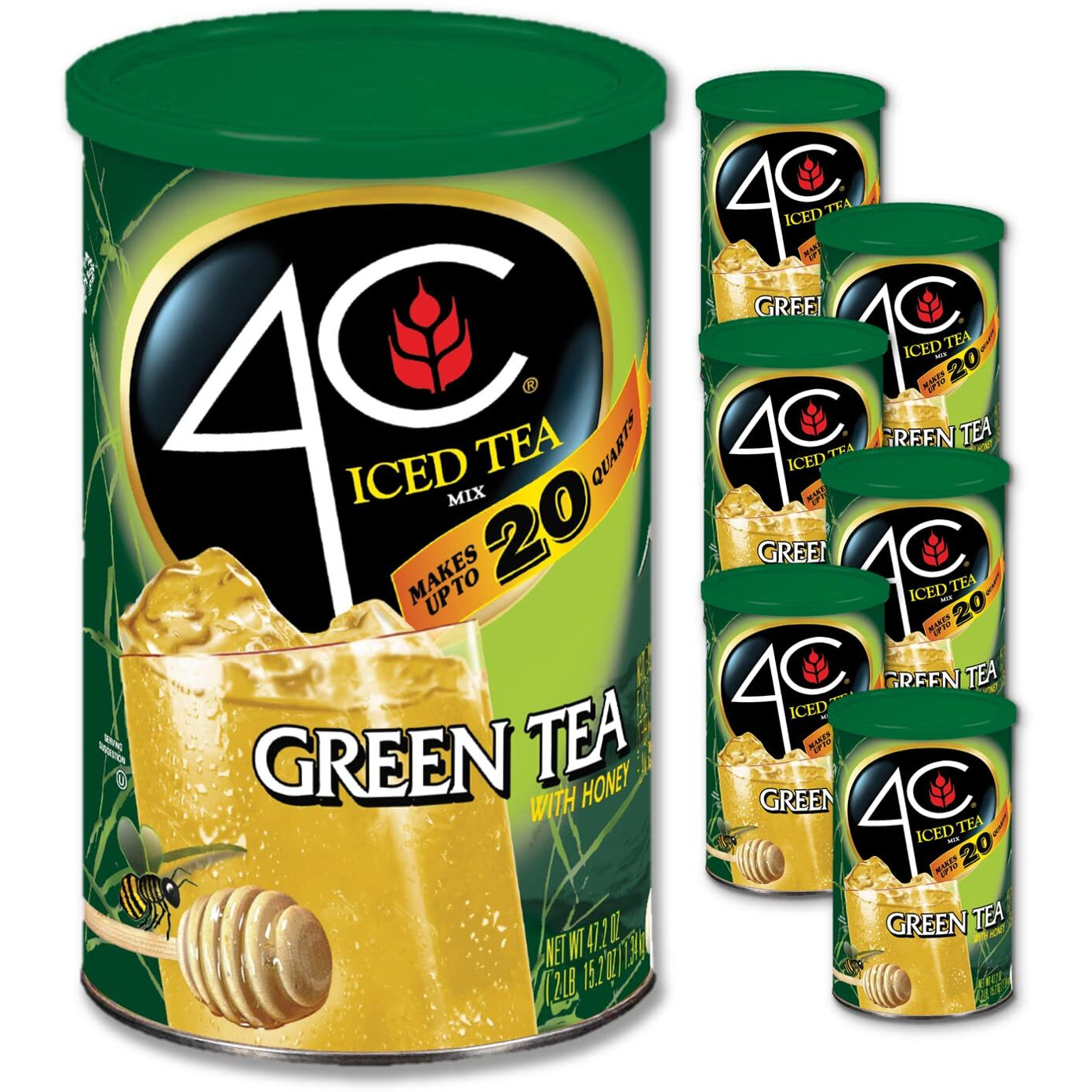 4C Powdered Drink Mix Cannisters, Green Tea, 20 Quarts, Family Sized Cannister, Thirst Quenching & Refreshing Flavors (Green Tea, 47.2 Ounce (Pack Of 5))