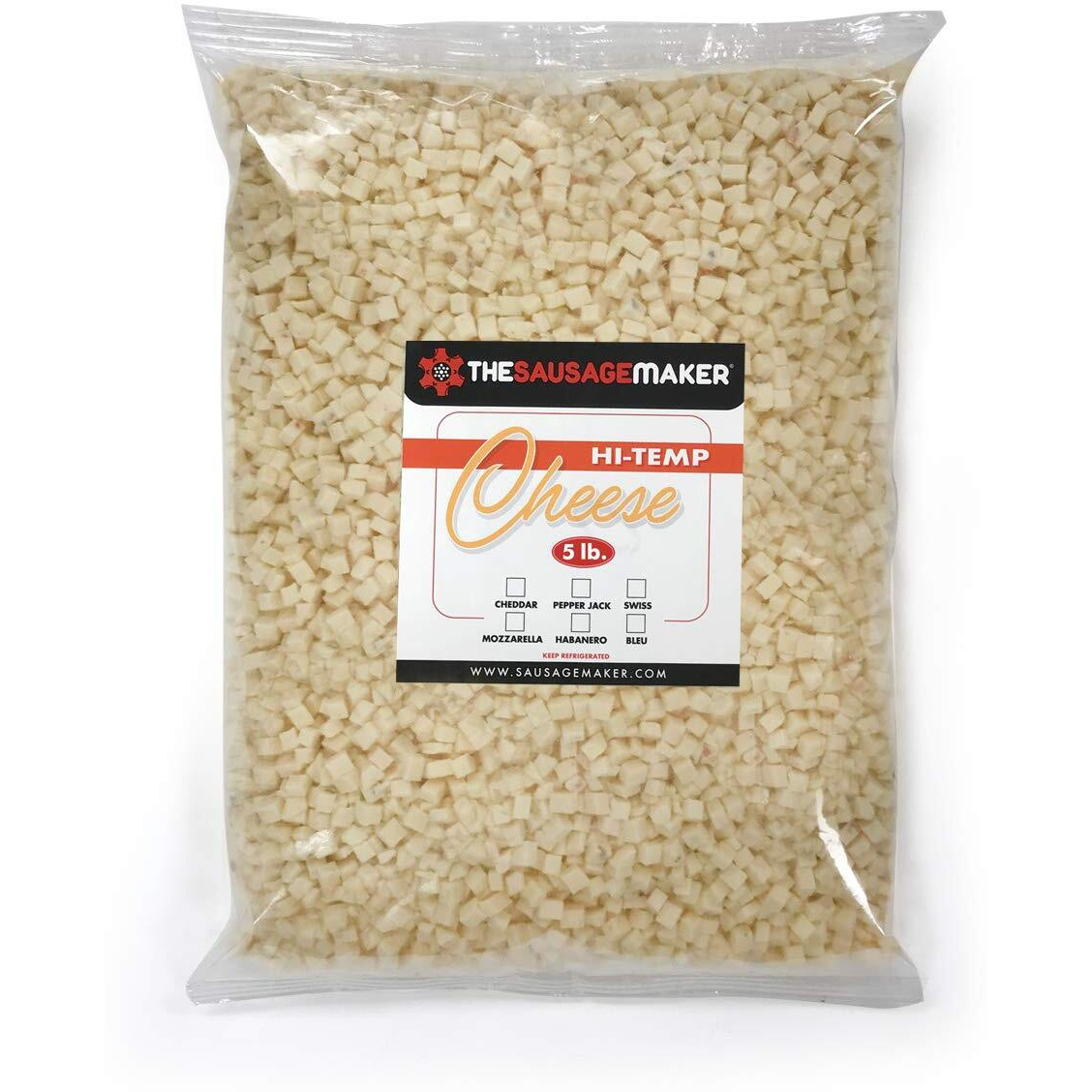 High Temperature Pepper Jack Cheese For Sausage Making - 5 Lbs. - 1/4 Inch Diced Cubes