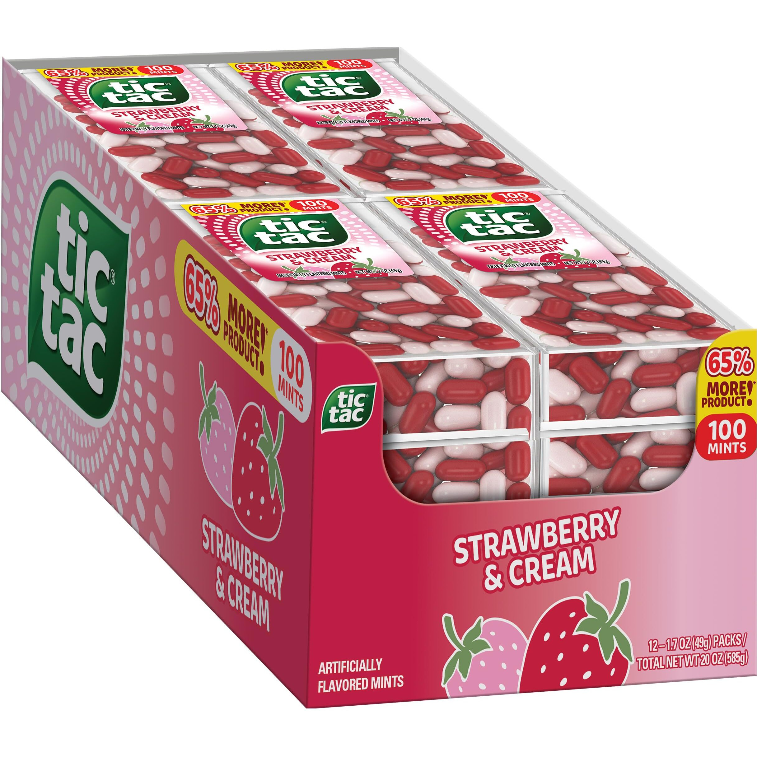 Tic Tac Strawberry & Cream Mints, Bulk 12 Pack, On-The-Go Refreshment, 1.7 Oz Each