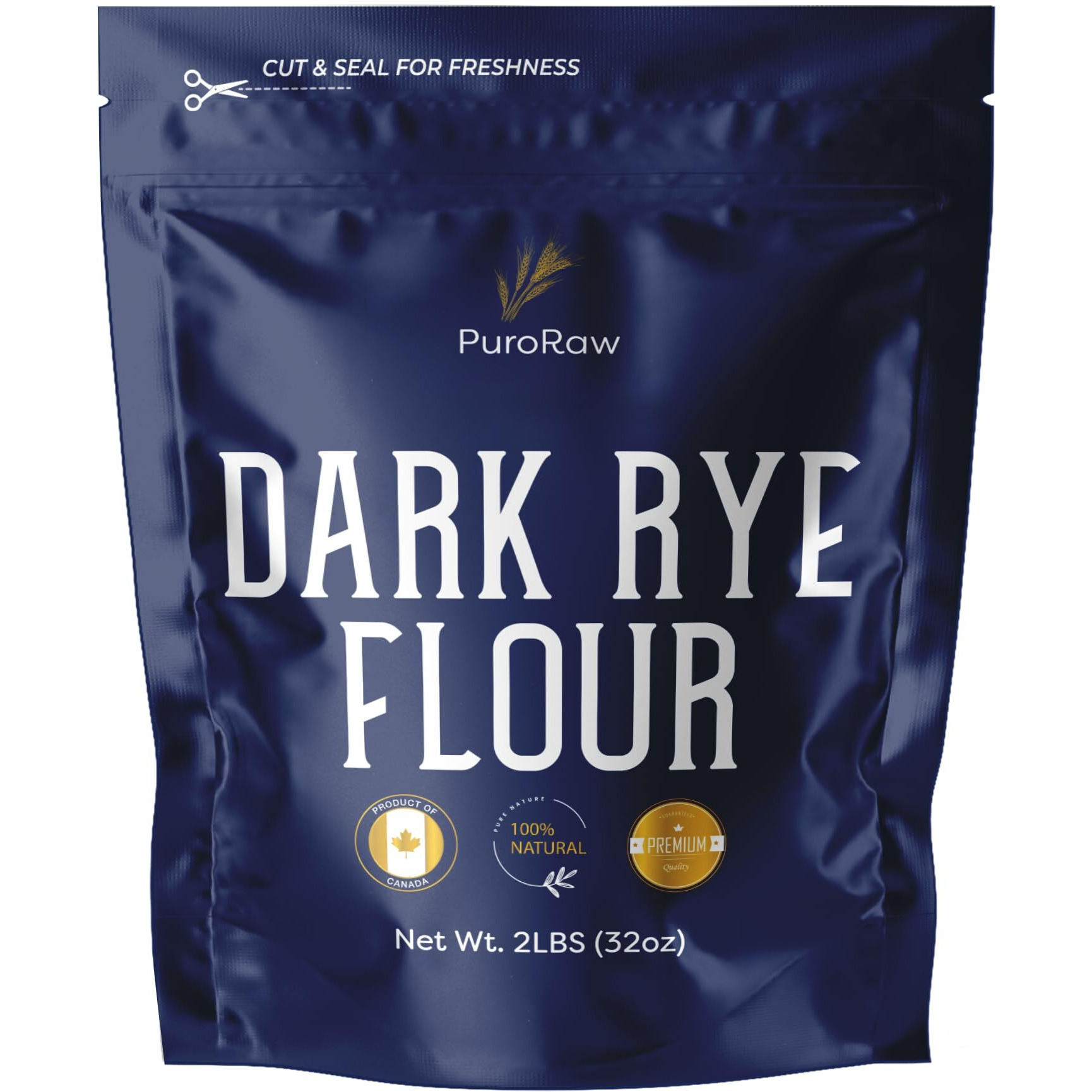 Dark Rye Flour, 2Lbs, Dark Rye Flour For Bread Machine, Pumpernickel Flour, Whole Rye Flour For Baking, Rye Bread Flour, Pumpernickel Meal, Non-Gmo, Batch Tested, Product Of Canada, By Puroraw.