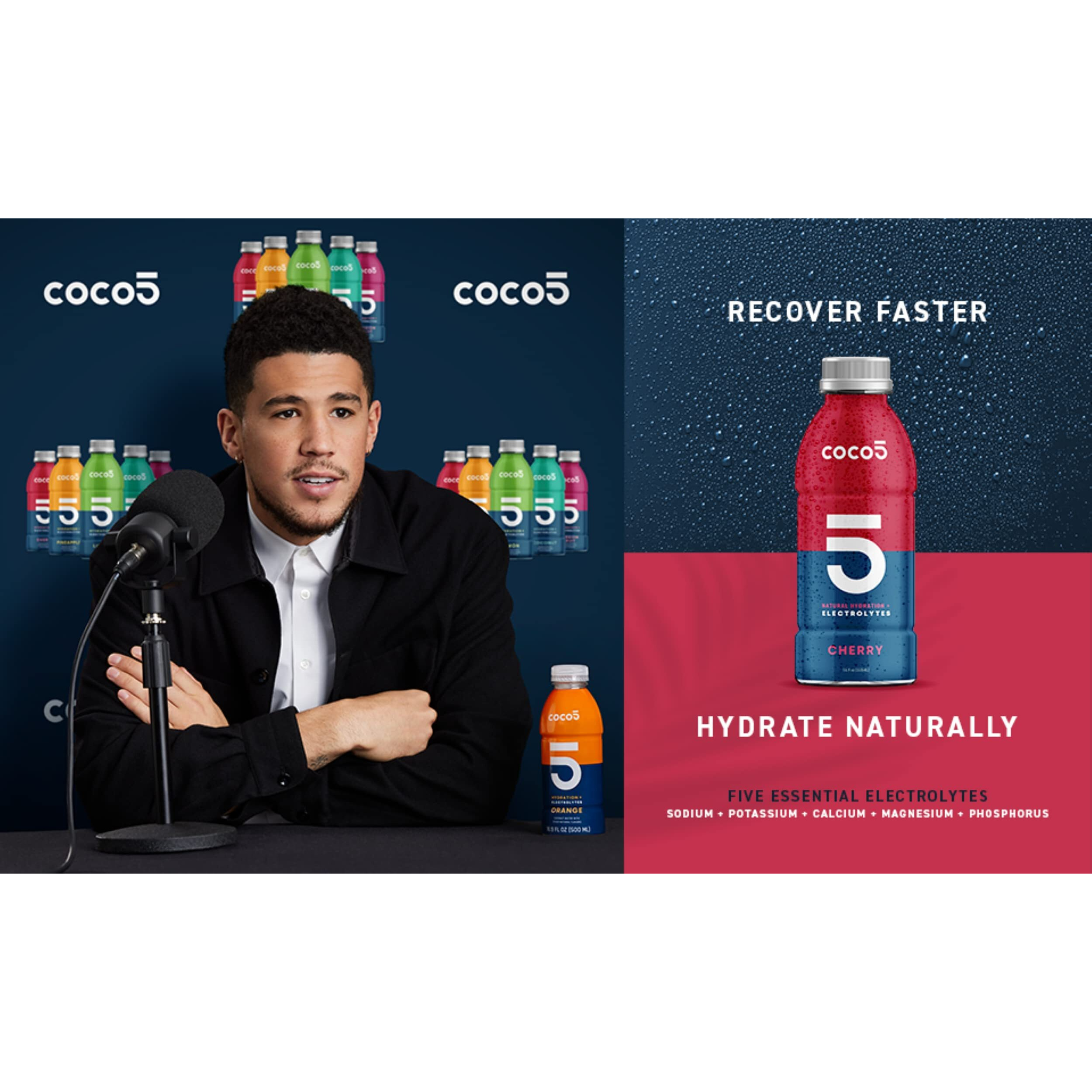 Coco5 Clean Sports Hydration Cherry Flavor | 100% Natural | 50% Less Sugar | Nothing Artificial | Non-Gmo | Gluten Free | Developed By Pro Trainers For Pro Athletes | 16.9 Oz (Pack - 12)