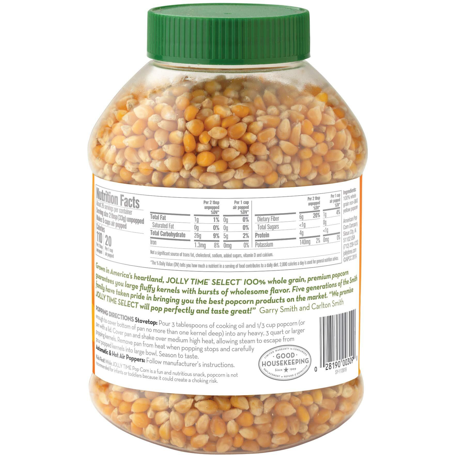 Jolly Time Popcorn Kernels, Gourmet Popping Corn For Air Popper Machine Or Stovetop, Select Yellow Popcorn, 30 Ounce (Pack Of 6)