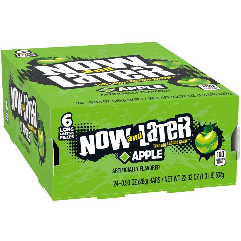 Now And Later Original Taffy Chews Candy, 0.93 Bar, Apple, 22.32 Ounce (Pack Of 24)