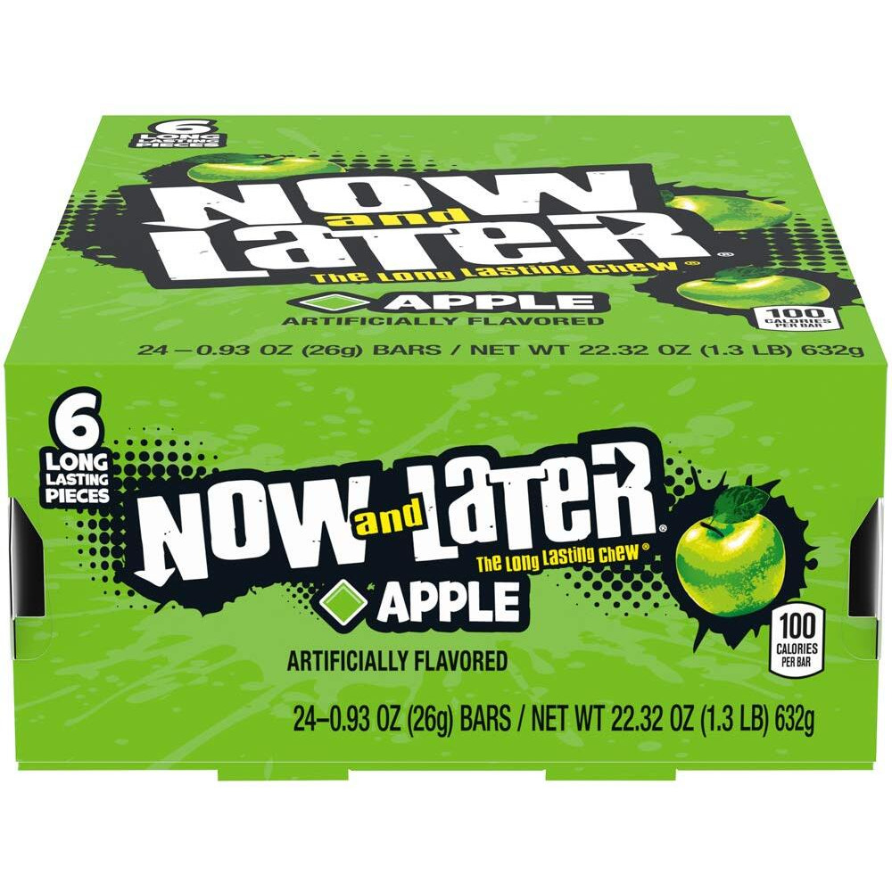 Now And Later Original Taffy Chews Candy, 0.93 Bar, Apple, 22.32 Ounce (Pack Of 24)