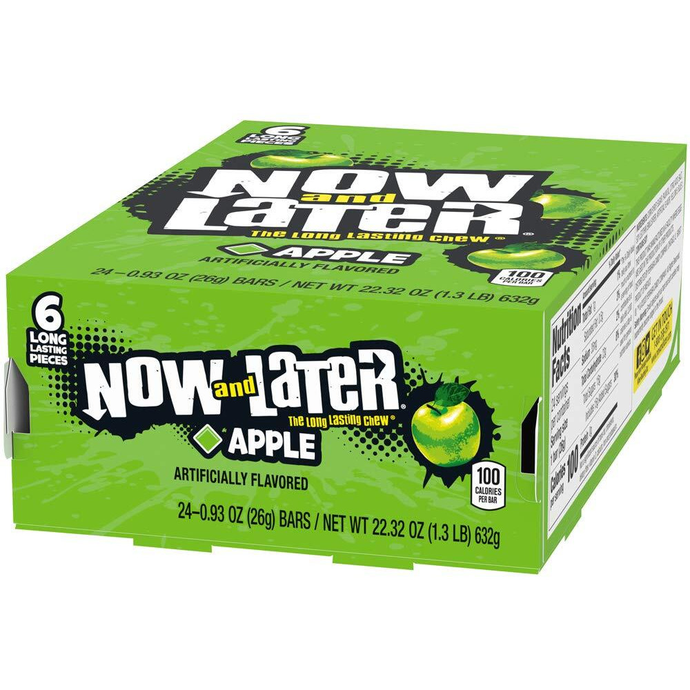 Now And Later Original Taffy Chews Candy, 0.93 Bar, Apple, 22.32 Ounce (Pack Of 24)
