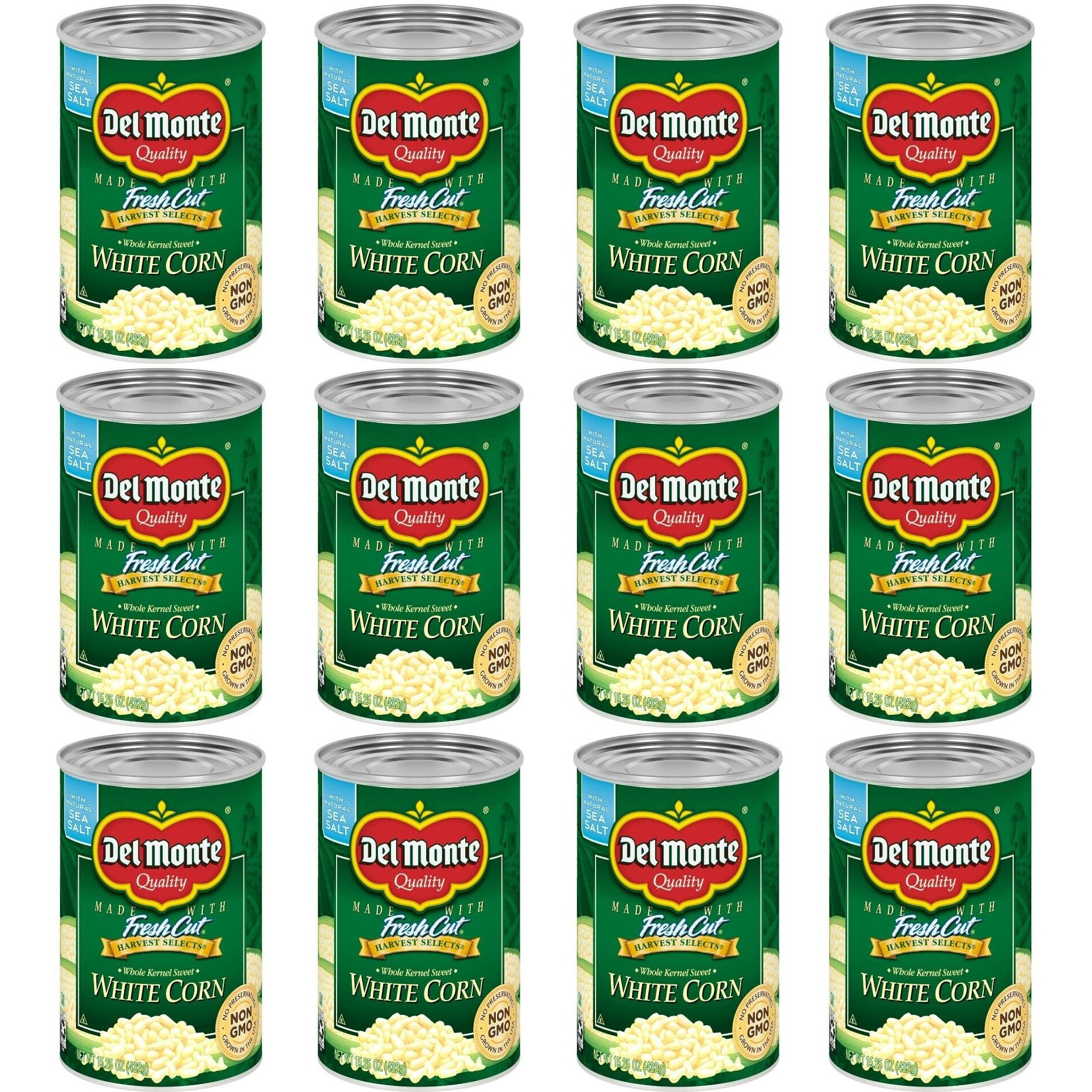 Del Monte Fresh Cut Sweet White Whole Kernel Corn, Canned Vegetables, 15.25 Oz, Pack Of 12