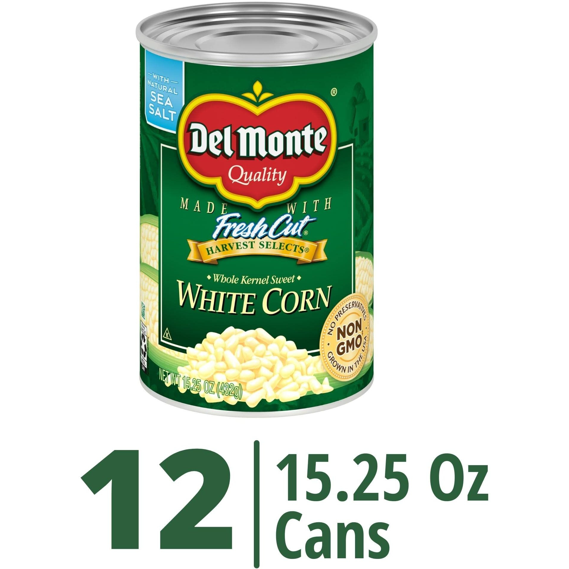 Del Monte Fresh Cut Sweet White Whole Kernel Corn, Canned Vegetables, 15.25 Oz, Pack Of 12