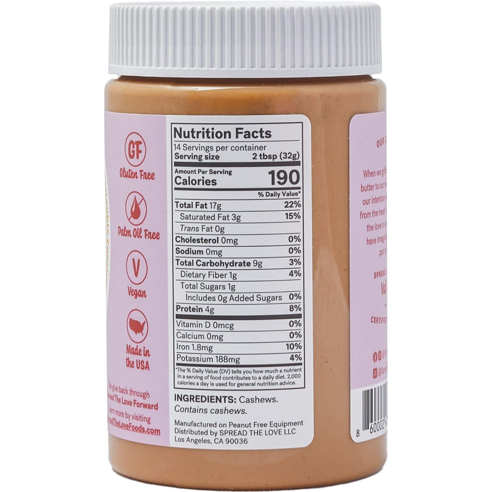 Spread The Love Basic Cashew Butter - All-Natural, Vegan, Gluten-Free, No Added Sugar, No Added Salt, Healthy Snack, Keto, No Gmos - 16 Oz. (3-Pack)