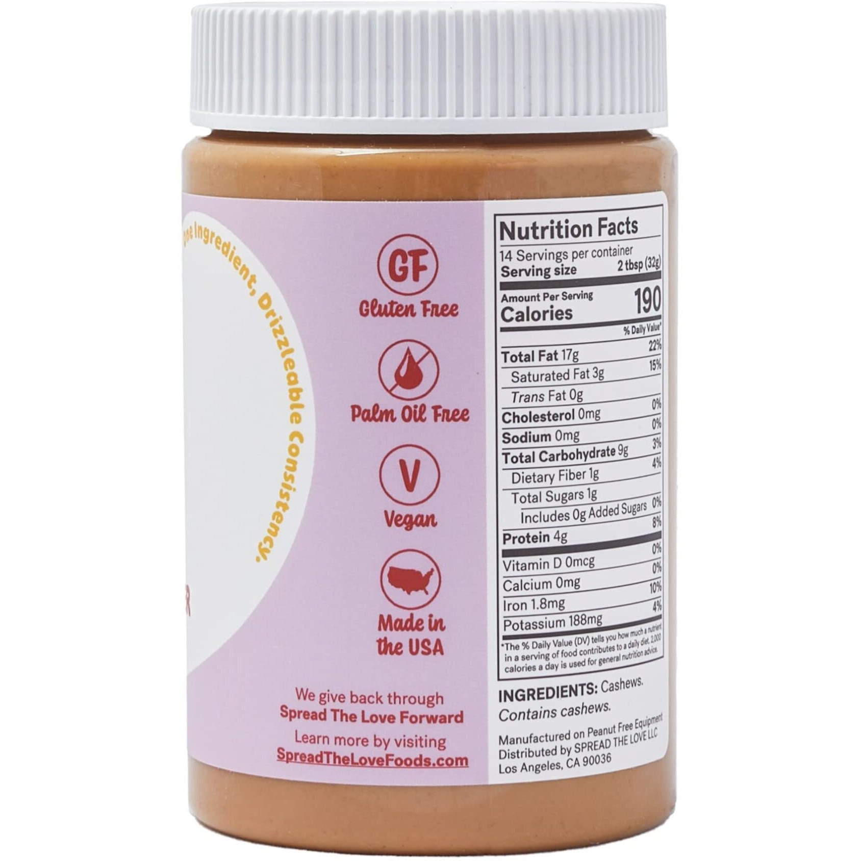 Spread The Love Basic Cashew Butter - All-Natural, Vegan, Gluten-Free, No Added Sugar, No Added Salt, Healthy Snack, Keto, No Gmos - 16 Oz. (3-Pack)