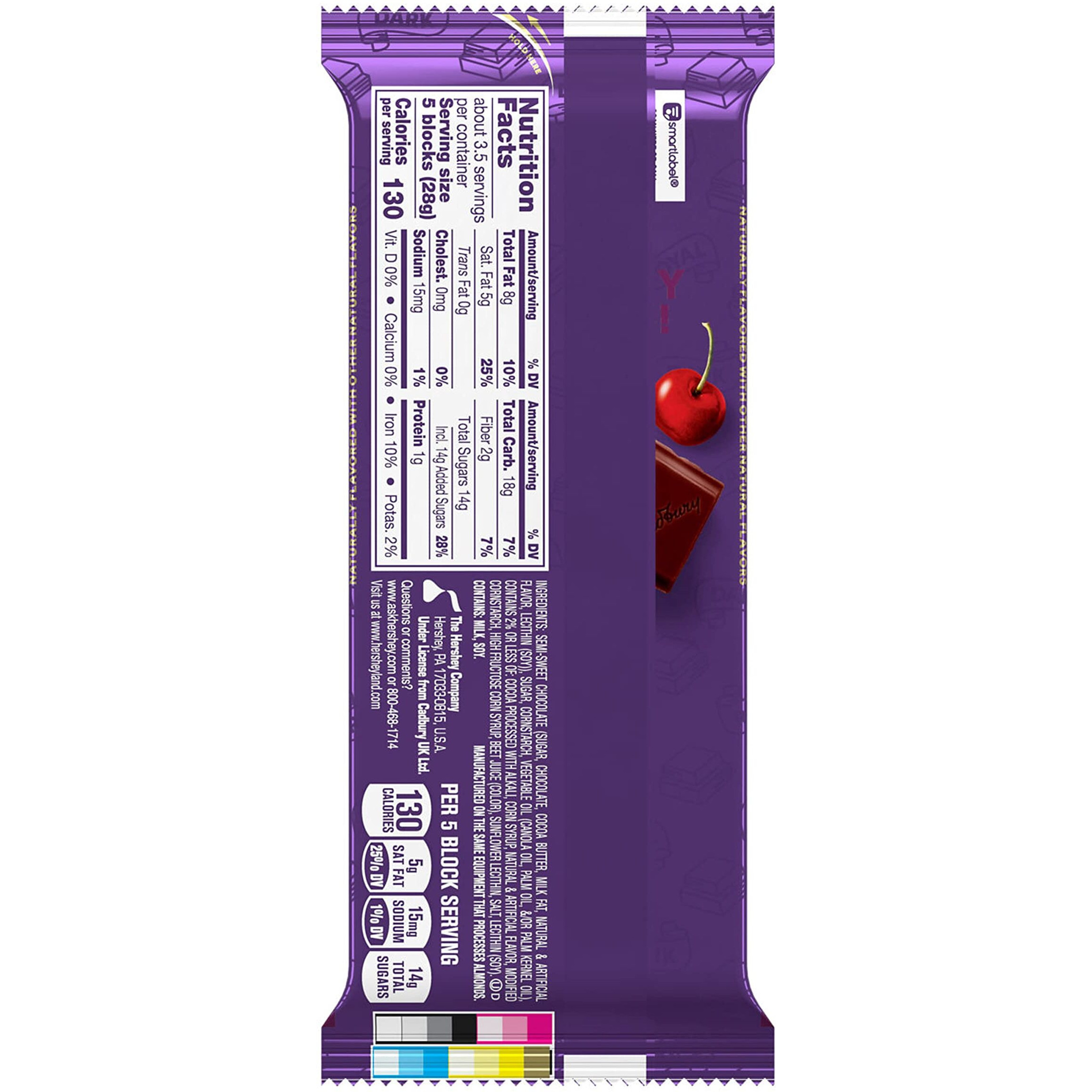 Cadbury Royal Dark Black Forest Cake Dark Chocolate Candy Bars, 3.5 Oz (14 Count)