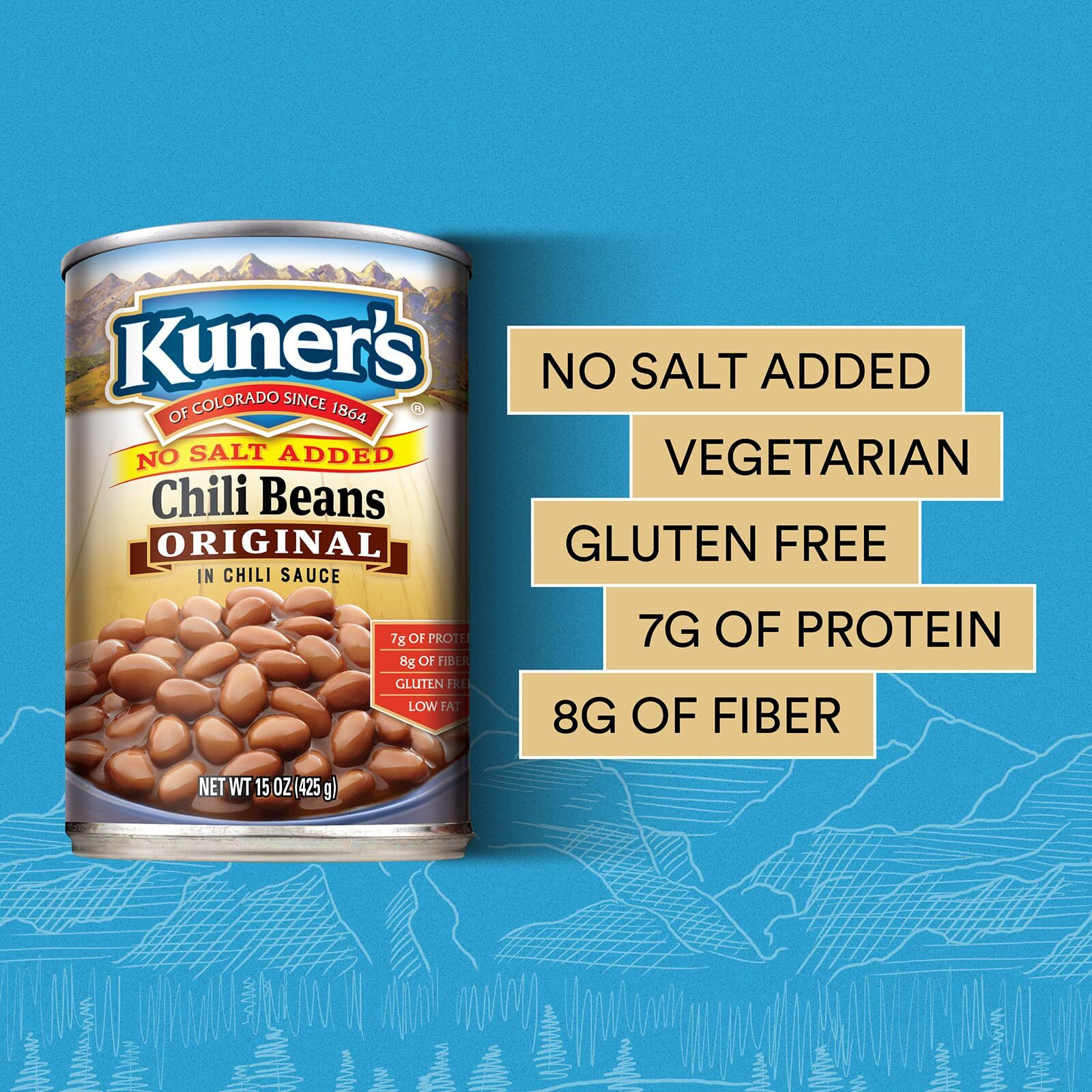Kuner's No Salt Added Canned Chili Beans, Plant Protein And Fiber, Gluten Free, Vegan, Fat Free, 12 Pack Of 15 Oz Cans