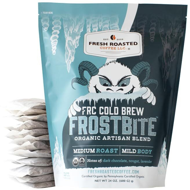 Fresh Roasted Coffee, Organic Frostbite Cold Brew Coffee In Filter Packs, Medium Roast, 12 Count, 24 Oz