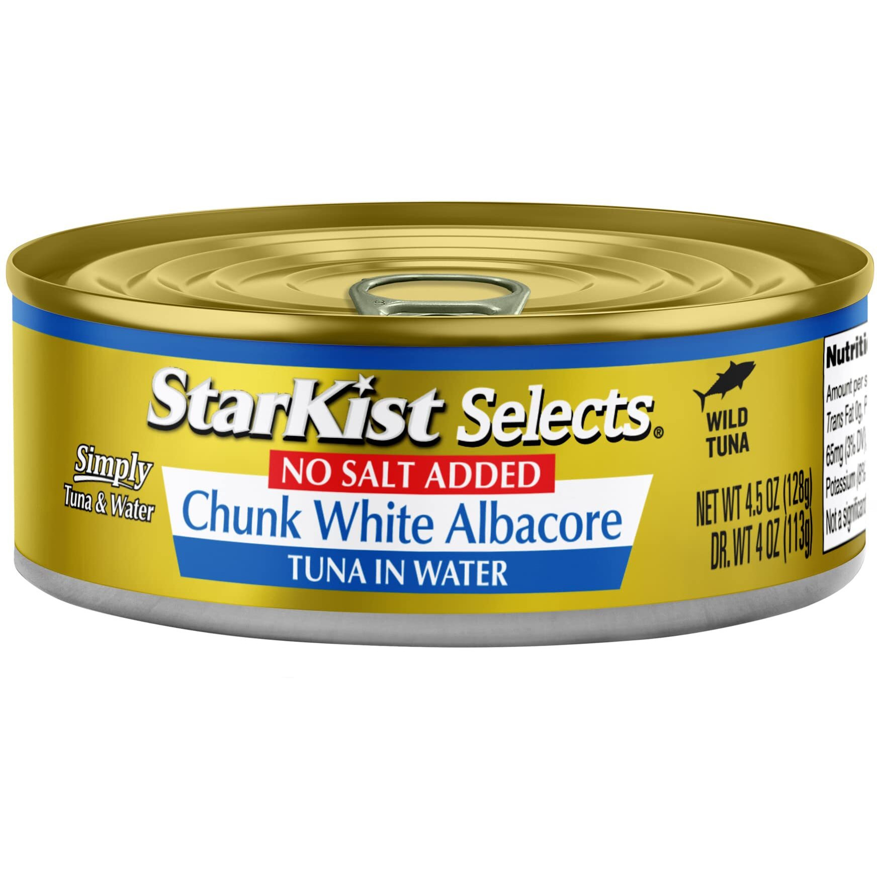 Starkist Selects No Salt Added Chunk White Albacore Tuna In Water, 4.5 Oz (12 Pack) Canned Tuna Fish, Wild Caught, Ready To Eat, For Salads, Keto Meals & Snacks, 30G Protein & 130 Calorie A Serving