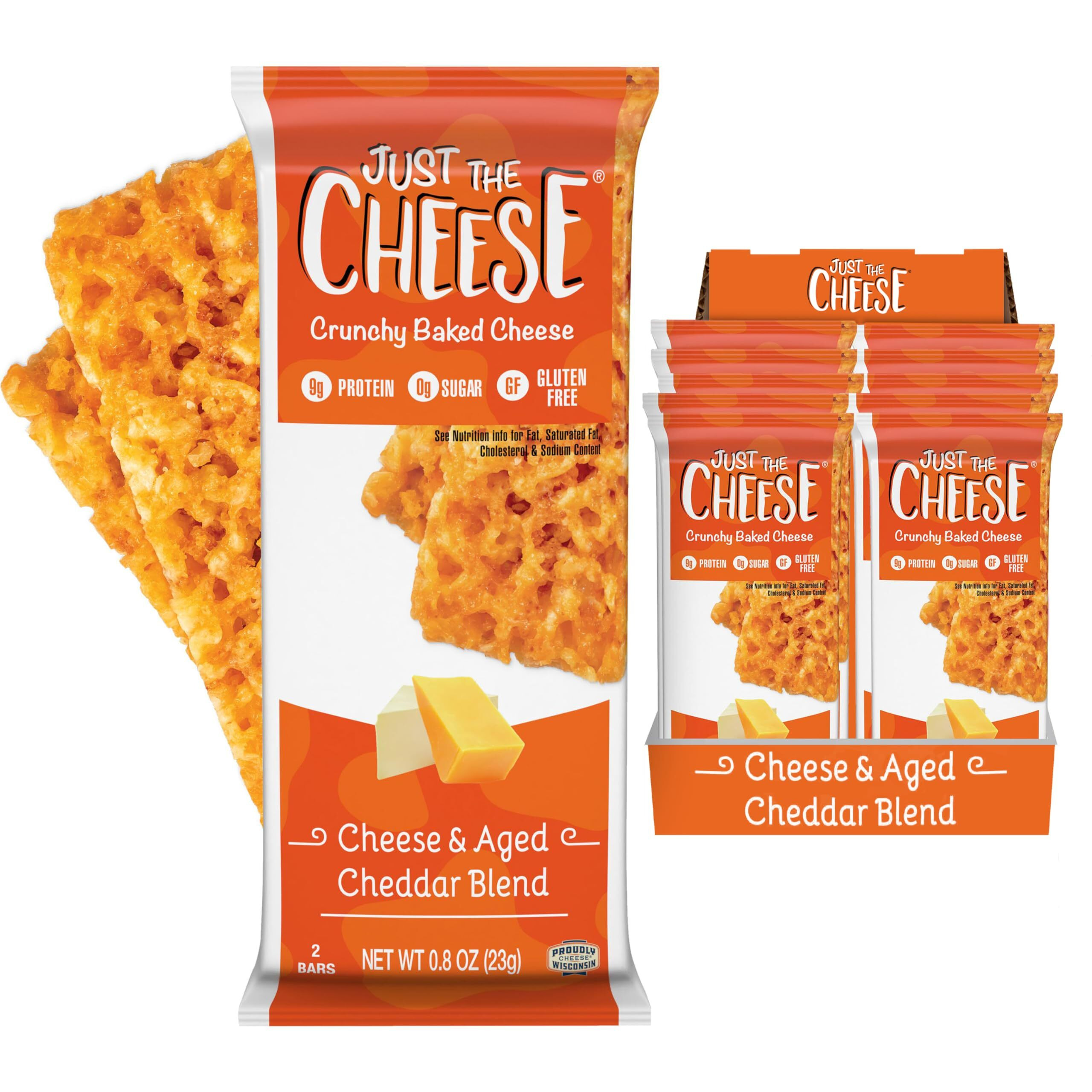Just The Cheese Cheese Crisps | High Protein Baked Keto Snack | Made With 100% Real Cheese | Gluten Free | Low Carb Lifestyle | Cheese & Aged Cheddar Blend, 0.8 Ounces (Pack Of 10)