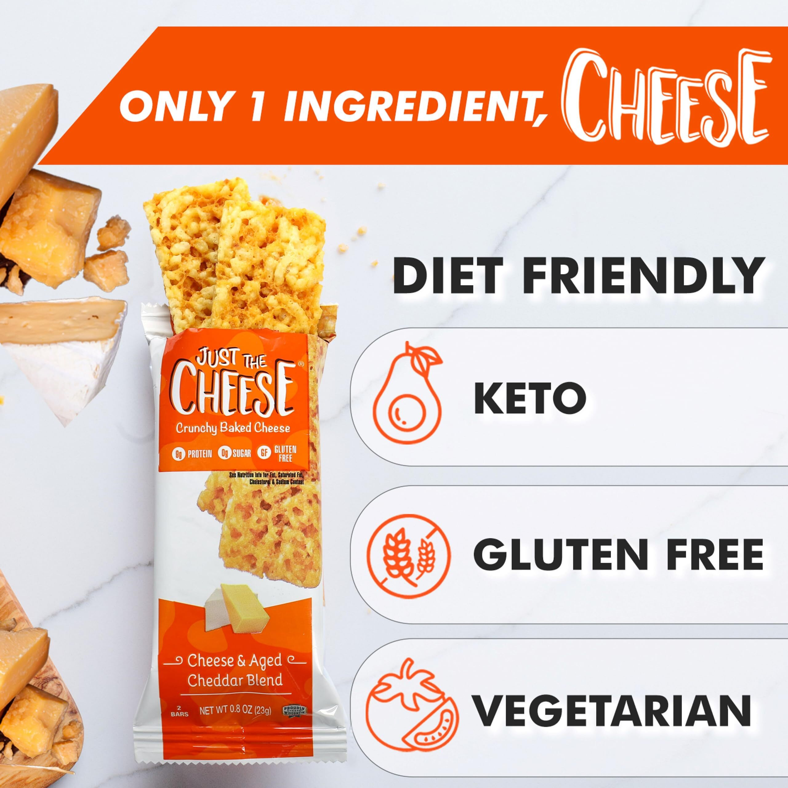 Just The Cheese Cheese Crisps | High Protein Baked Keto Snack | Made With 100% Real Cheese | Gluten Free | Low Carb Lifestyle | Cheese & Aged Cheddar Blend, 0.8 Ounces (Pack Of 10)