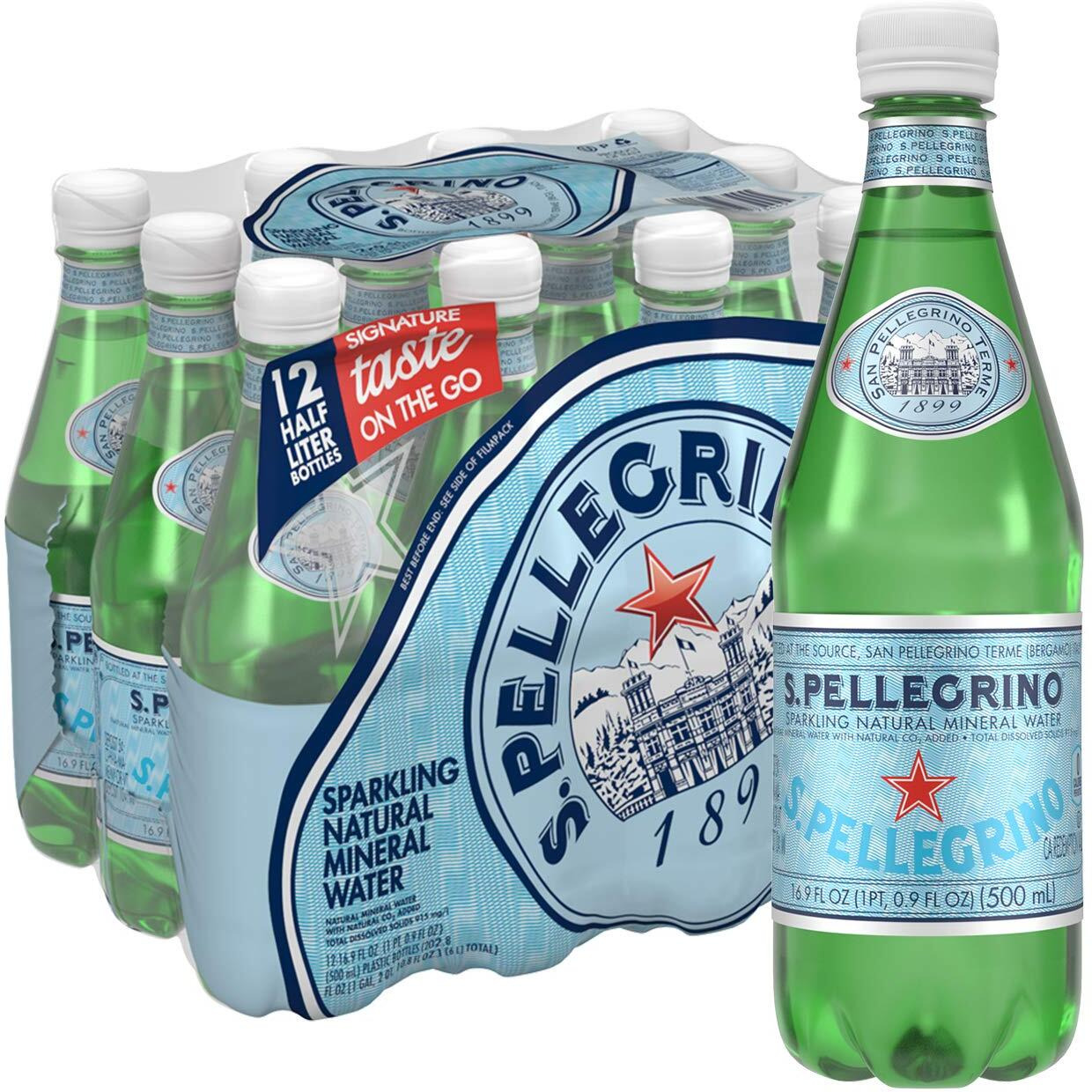S.Pellegrino Sparkling Natural Mineral Water, 16.9 Fl Oz. Plastic Bottles (12 Count)