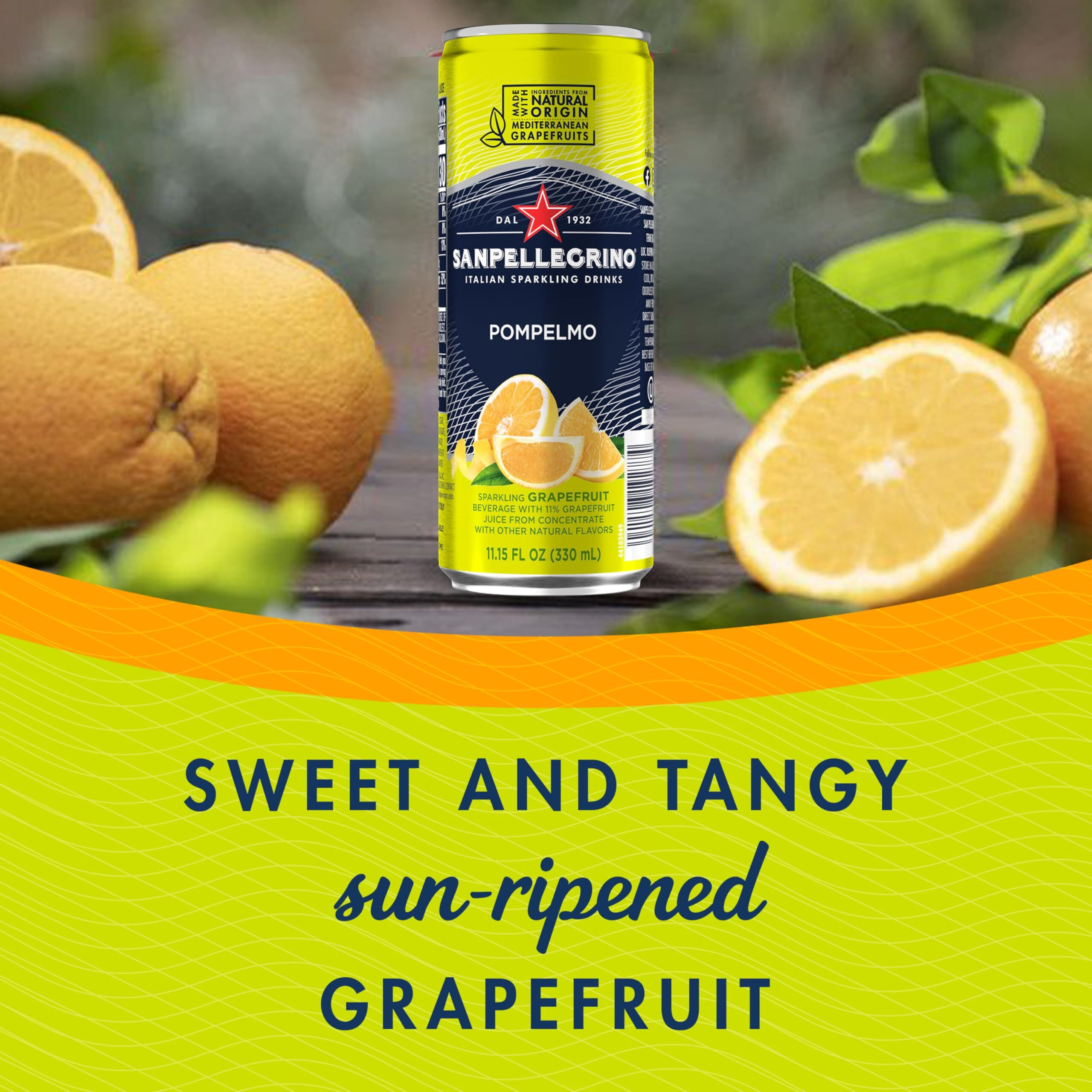 Sanpellegrino Italian Sparkling Drink Pompelmo, Sparkling Grapefruit Beverage, 24 Pack Of 11.15 Fl Oz Cans