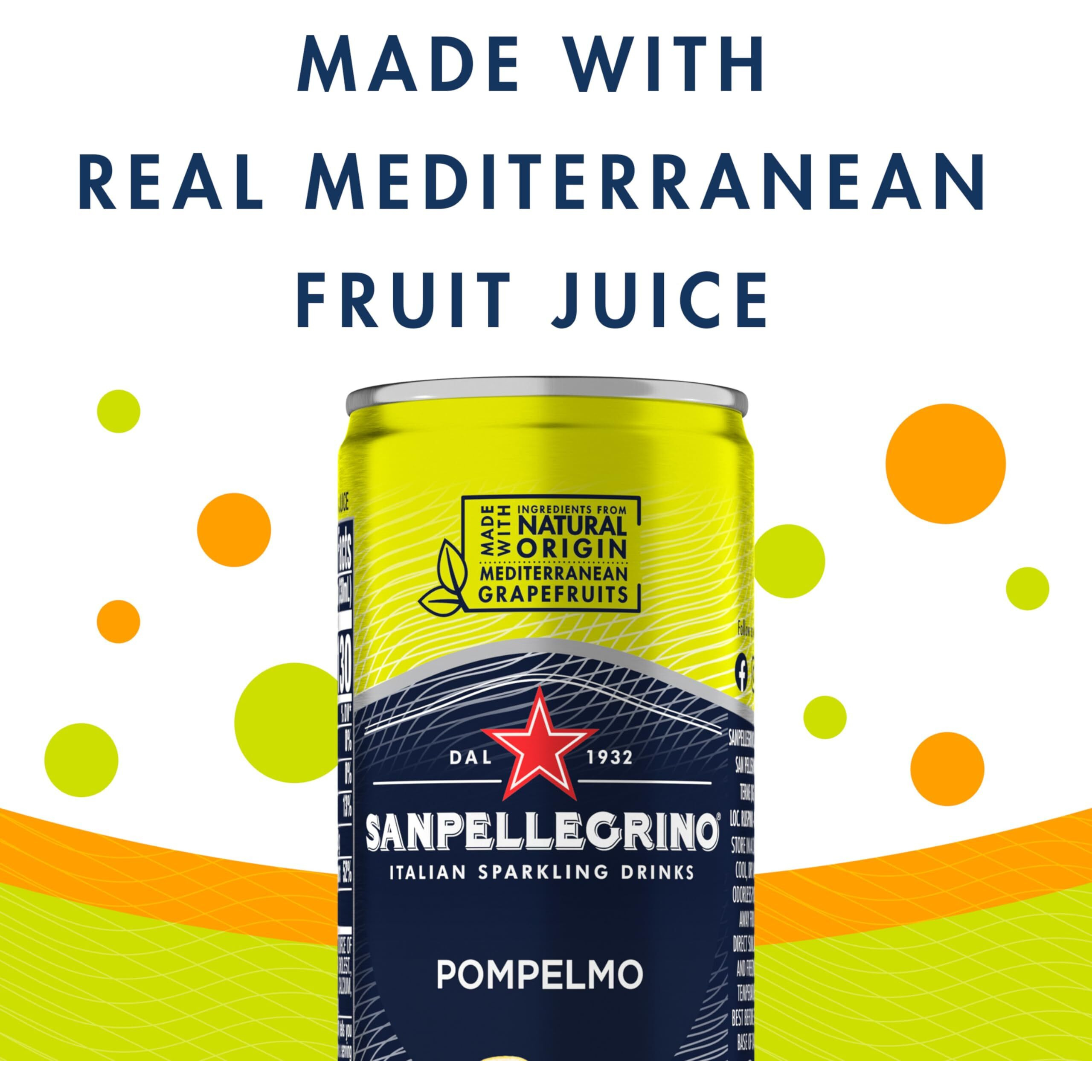 Sanpellegrino Italian Sparkling Drink Pompelmo, Sparkling Grapefruit Beverage, 24 Pack Of 11.15 Fl Oz Cans