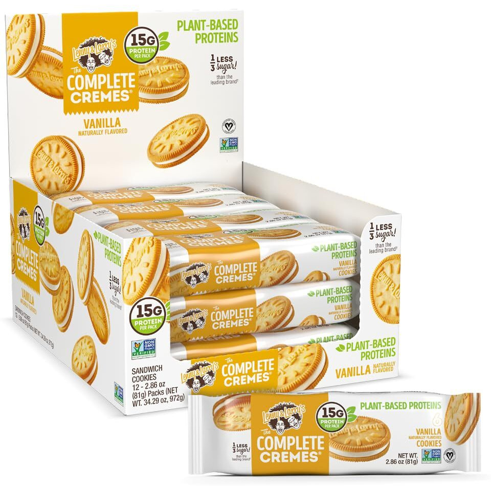 Lenny & Larry's The Complete Cremes, Sandwich Cookies, Vanilla, Vegan, 5G Plant Protein, 6 Cookies Per Pack (Box Of 12)