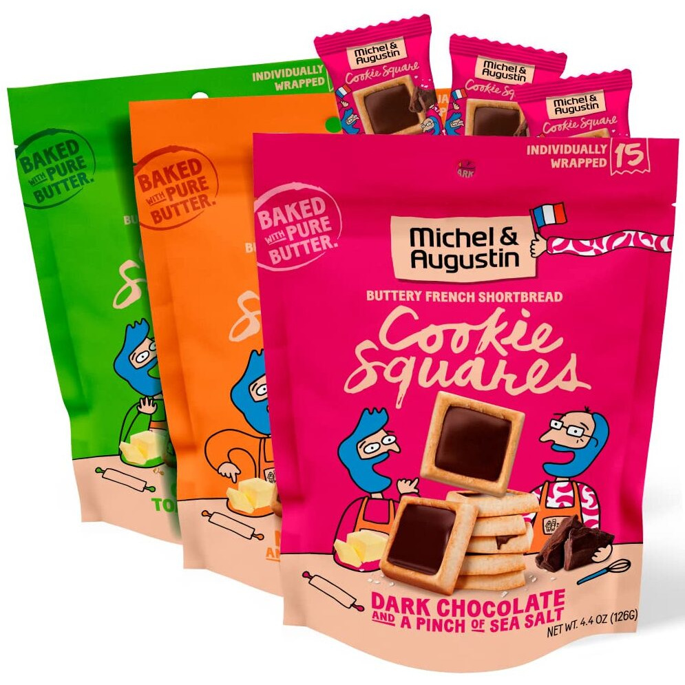 Michel Et Augustin Cookie Snack Bag, 3 Flavor Variety Pack, Dark Chocolate & Sea Salt + Milk Chocolate & Caramel + Milk Chocolate & Hazelnut, 15 Cookies Per Bag
