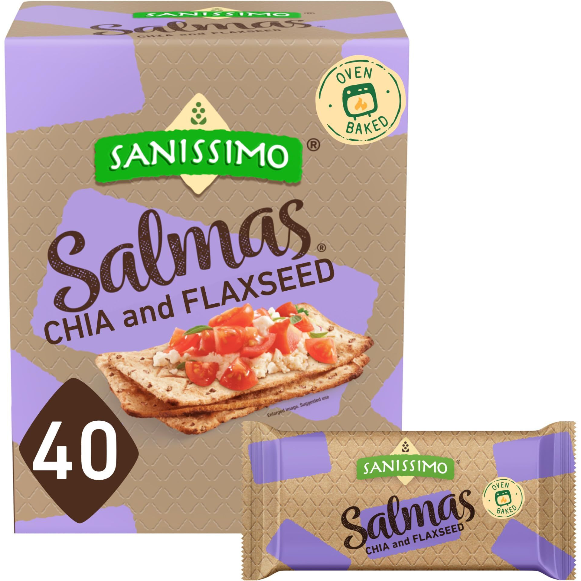 Sanissimo Salmas Chia & Flaxseed, 40 Packs Of 3 Crackers, Oven Baked Corn Crackers, Gluten Free, Non-Gmo, Kosher Certified