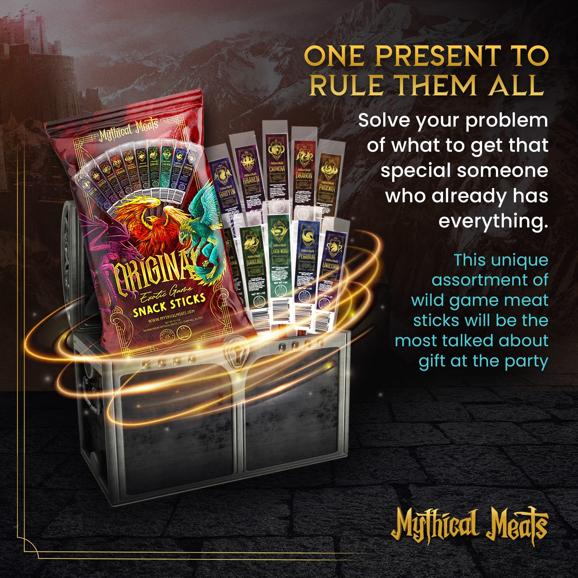 Mythical Meats Original Exotic Flavor Sampler Pack - 10 Exotic Game And Beef Snack Sticks - Dried & Dehydrated Meats Seasoned To Perfection - High Protein Snacks