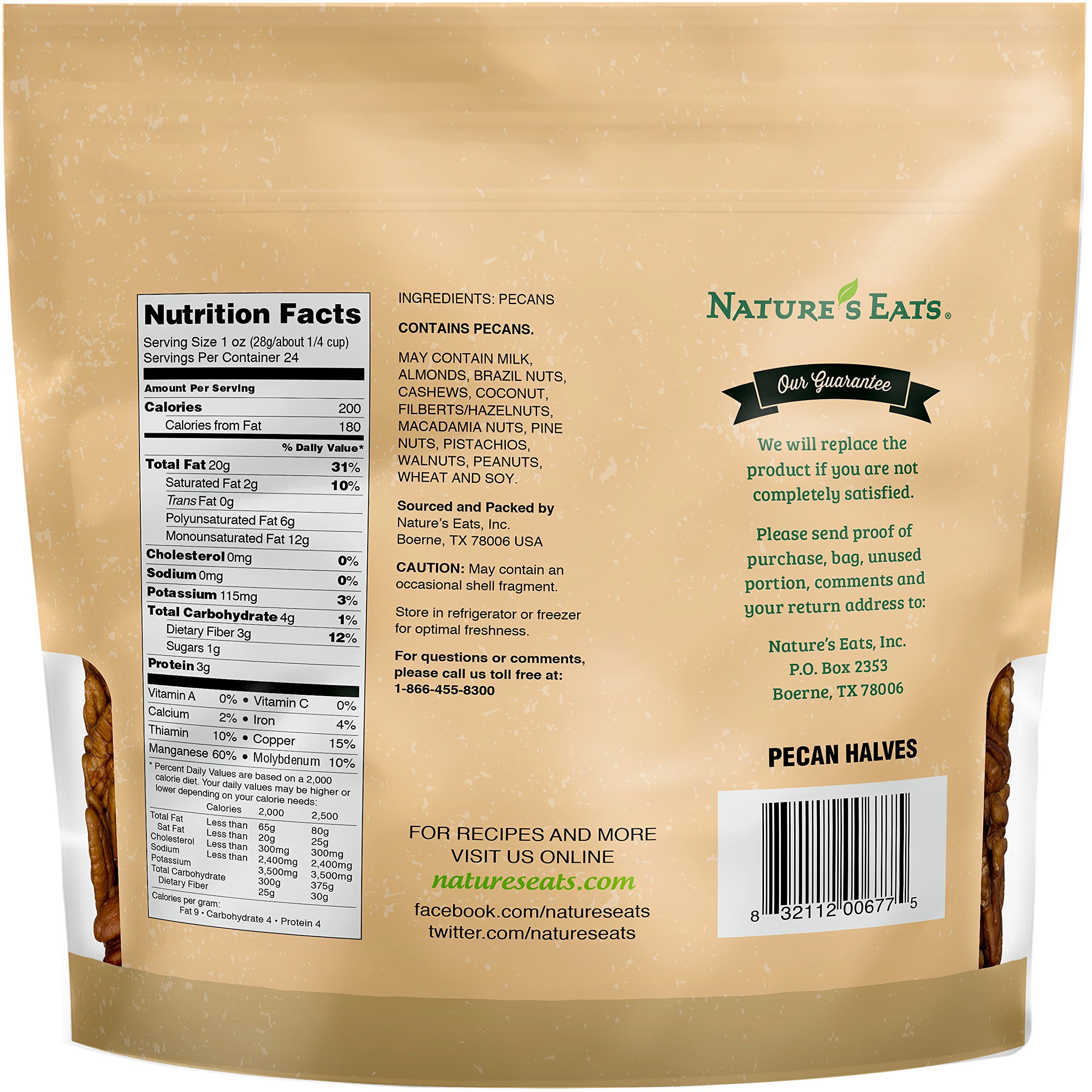 Nature's Eats Pecan Halves Natural, 24 Ounce