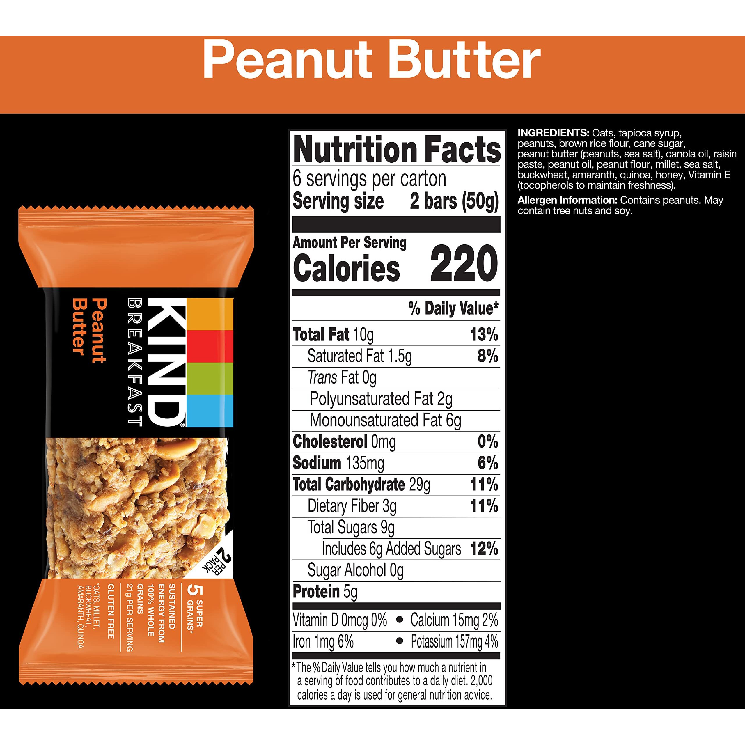 Kind Breakfast Bars, Variety Pack, Honey Oat, Almond Butter, Peanut Butter, Healthy Snacks, Gluten Free, 18 Count