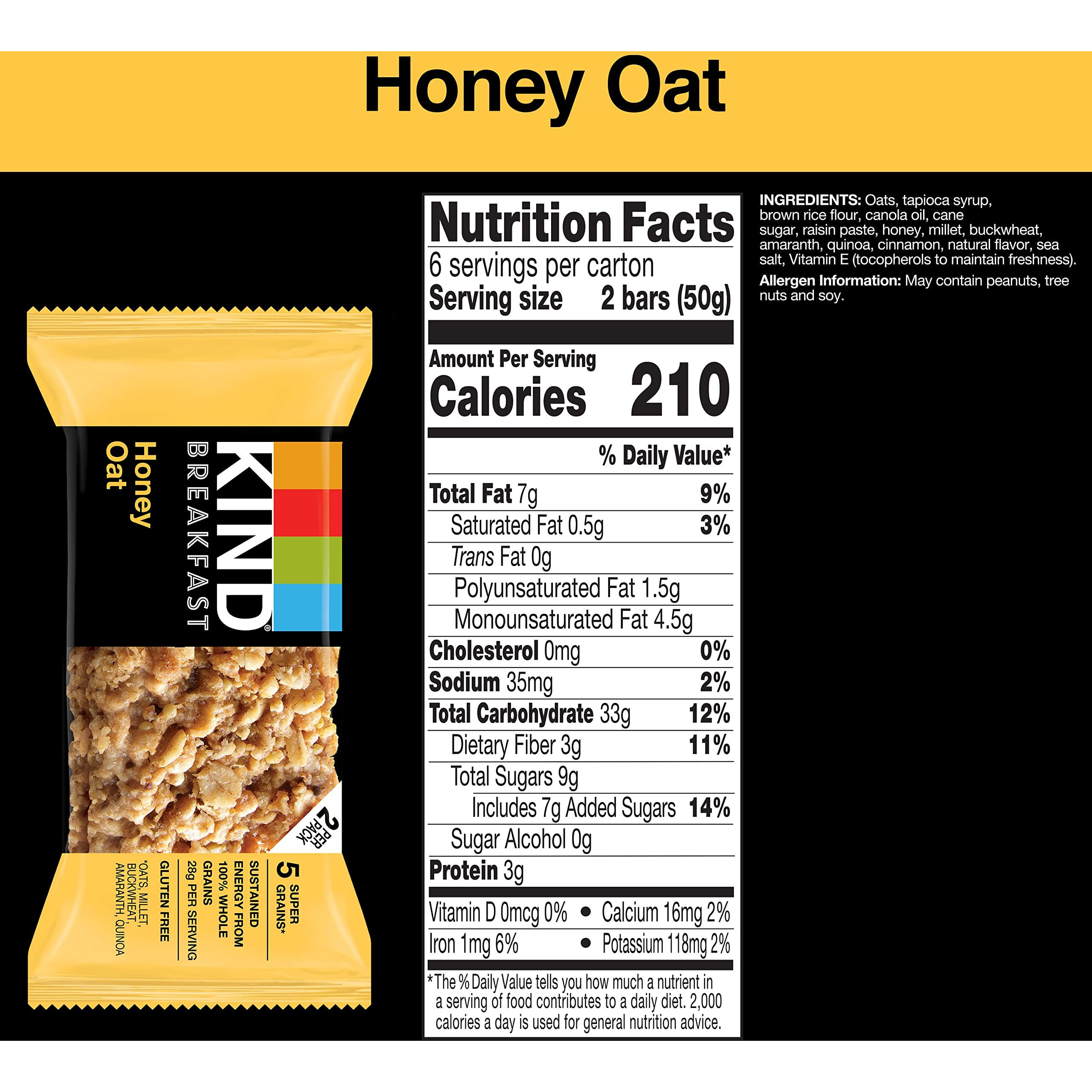 Kind Breakfast Bars, Variety Pack, Honey Oat, Almond Butter, Peanut Butter, Healthy Snacks, Gluten Free, 18 Count