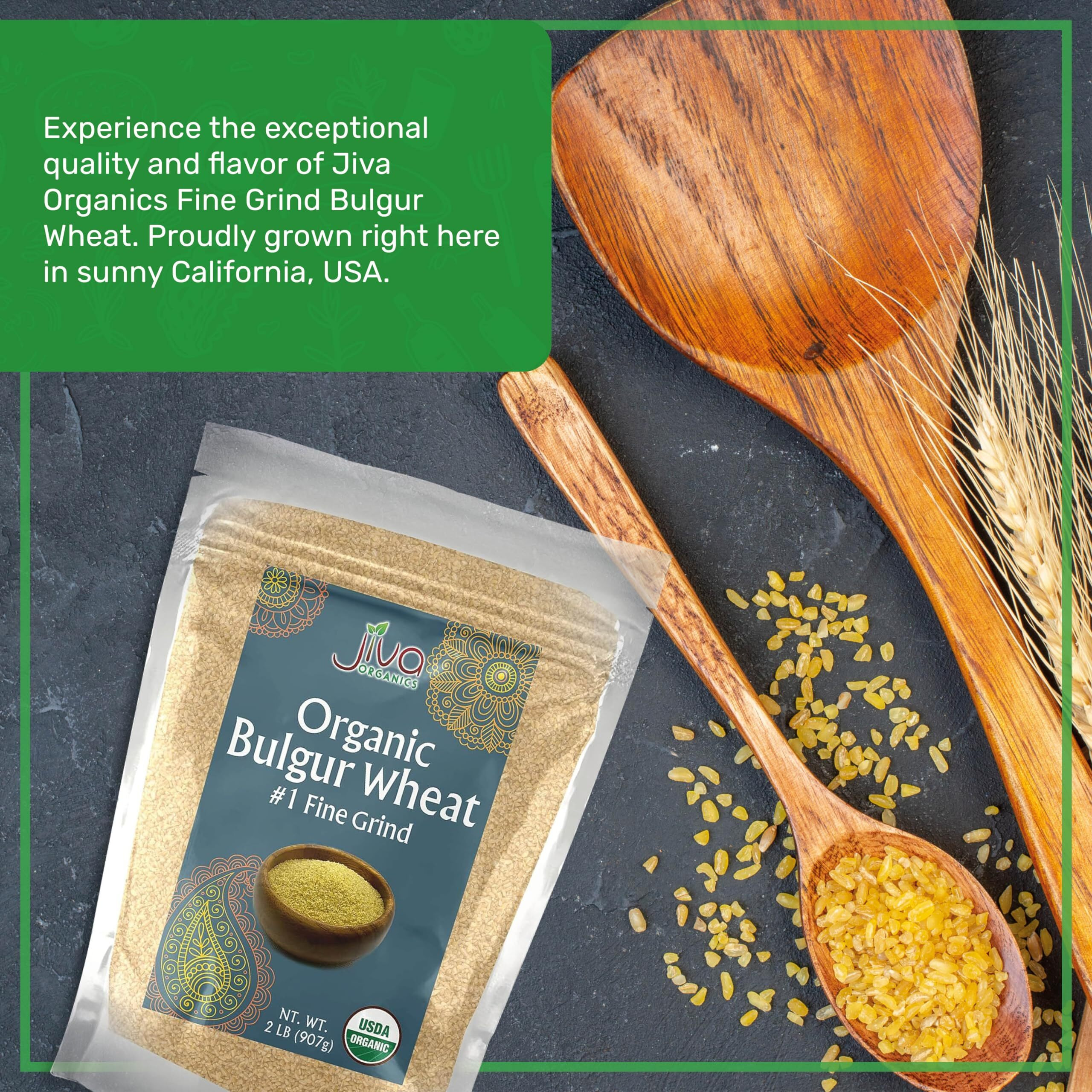 Jiva Organic Bulgur Wheat Fine 1 2 Lb - Non-Gmo, Grown In Usa, 100% Natural Wheat Berries, Resealable Bag
