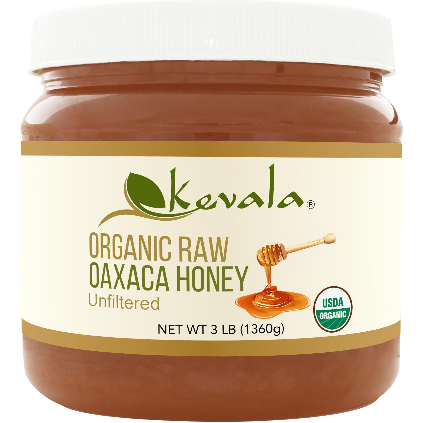 Kevala Organic Raw Oaxaca Honey - Raw Honey Organic Unfiltered - Organic Honey - Raw Honey Organic Unfiltered - Organic Raw Honey - Sweetener - Pure Honey - 3 Lb - 1360 G