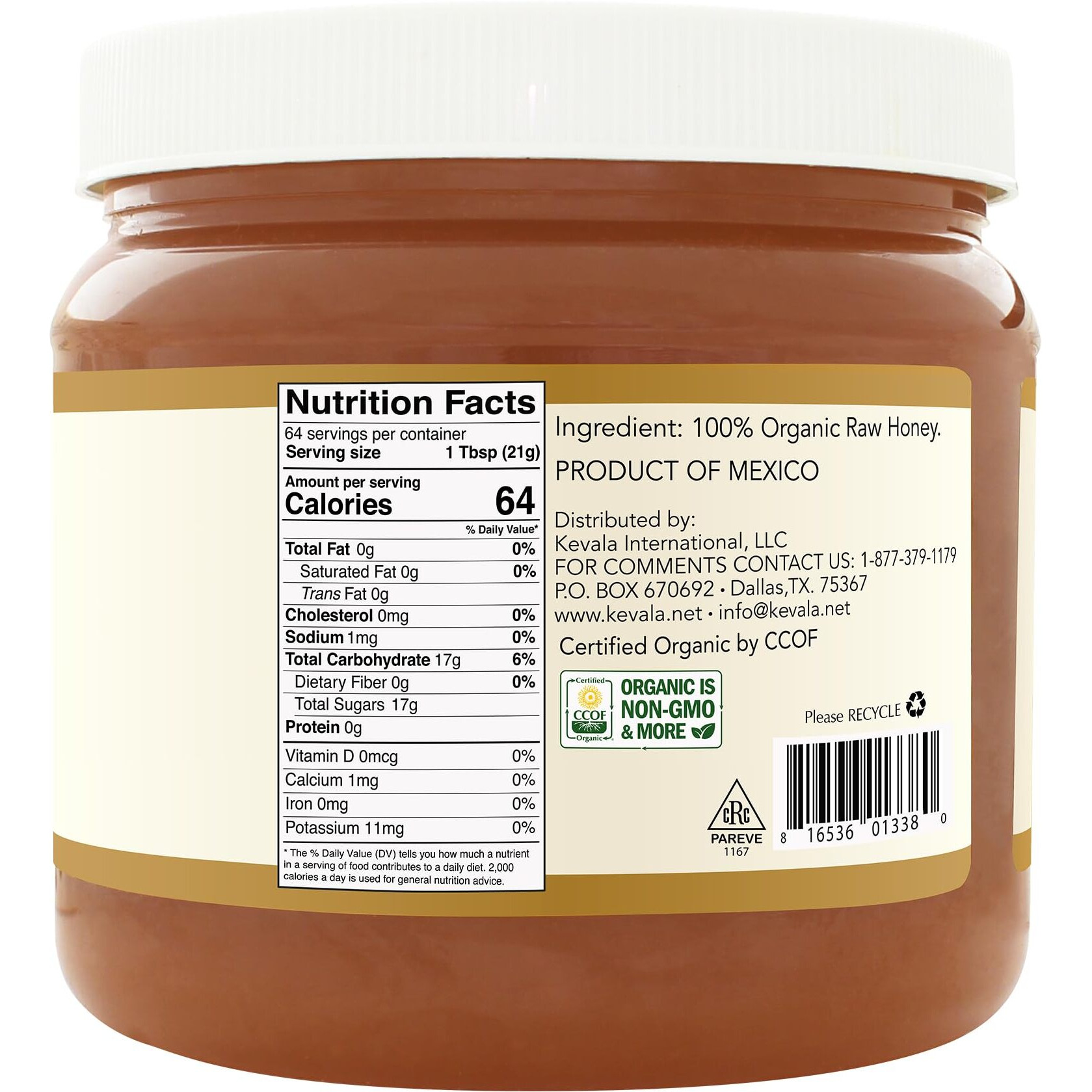 Kevala Organic Raw Oaxaca Honey - Raw Honey Organic Unfiltered - Organic Honey - Raw Honey Organic Unfiltered - Organic Raw Honey - Sweetener - Pure Honey - 3 Lb - 1360 G