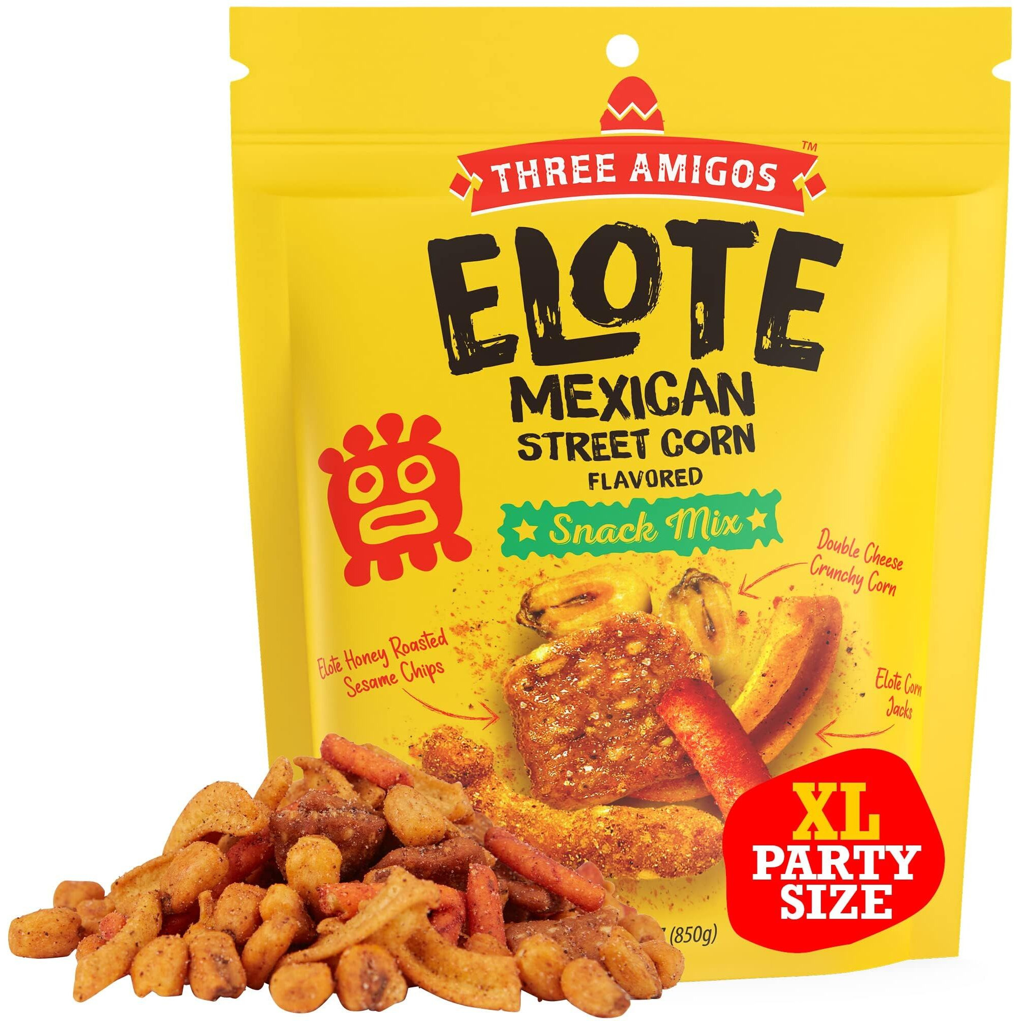 Three Amigos - Elote Mexican Street Corn Snack Mix- Deliciously Crunchy, Tangy, Hot, Sweet & Spicy Snacks - Gourmet Roasted Variety Food Snacks For Adults And Kids (Elote 30 Oz)