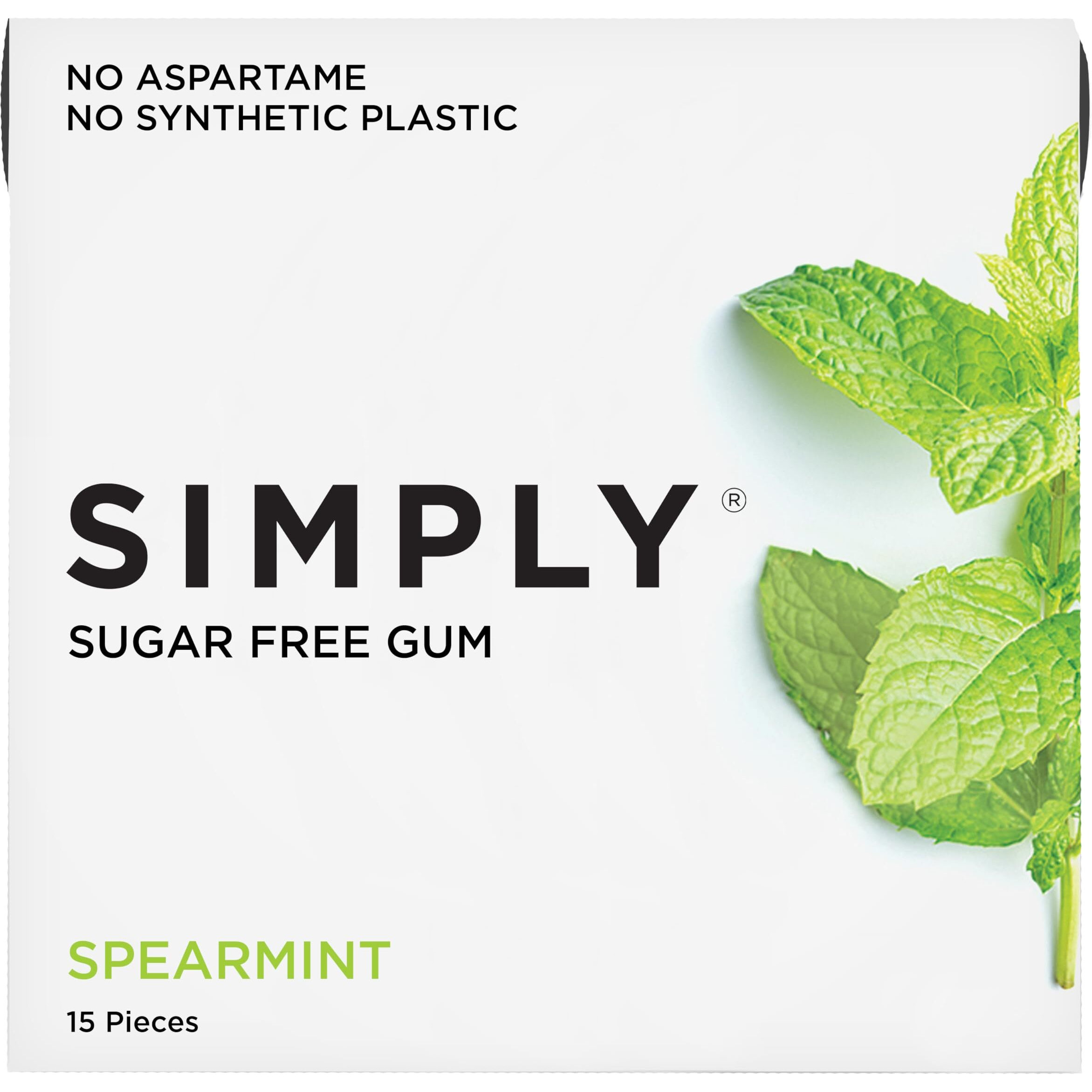 Simply Gum | Sugar Free Xylitol Chewing Gum | Spearmint | Pack Of Six (90 Pieces Total) | Synthetic Free + Sugar Free + Aspartame Free