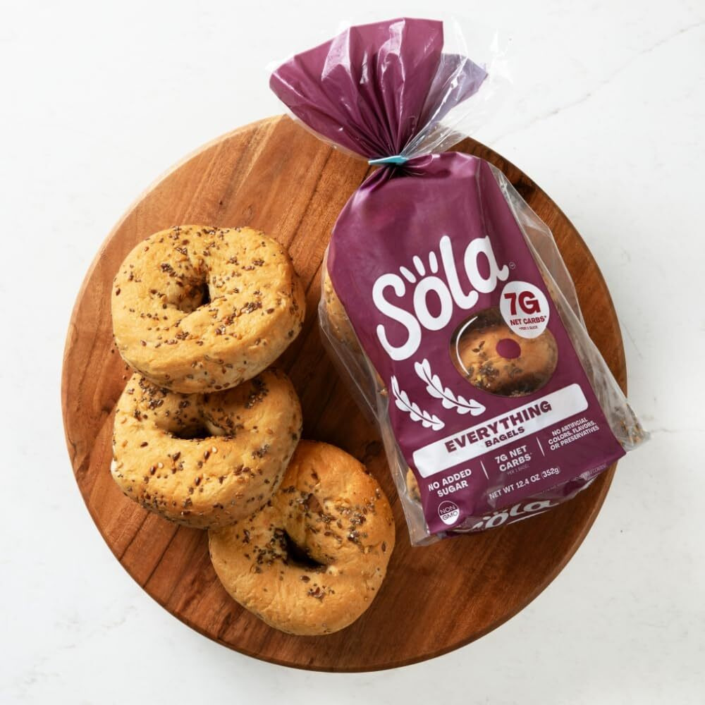 Sola Everything Bagels, Low Carb & Keto Friendly, 16G Of Protein Per Bagel & 7G Net Carbs, Non-Gmo, No Added Sugar, 12.4 Oz, (4 Bagels/Pack) (Pack Of 3)