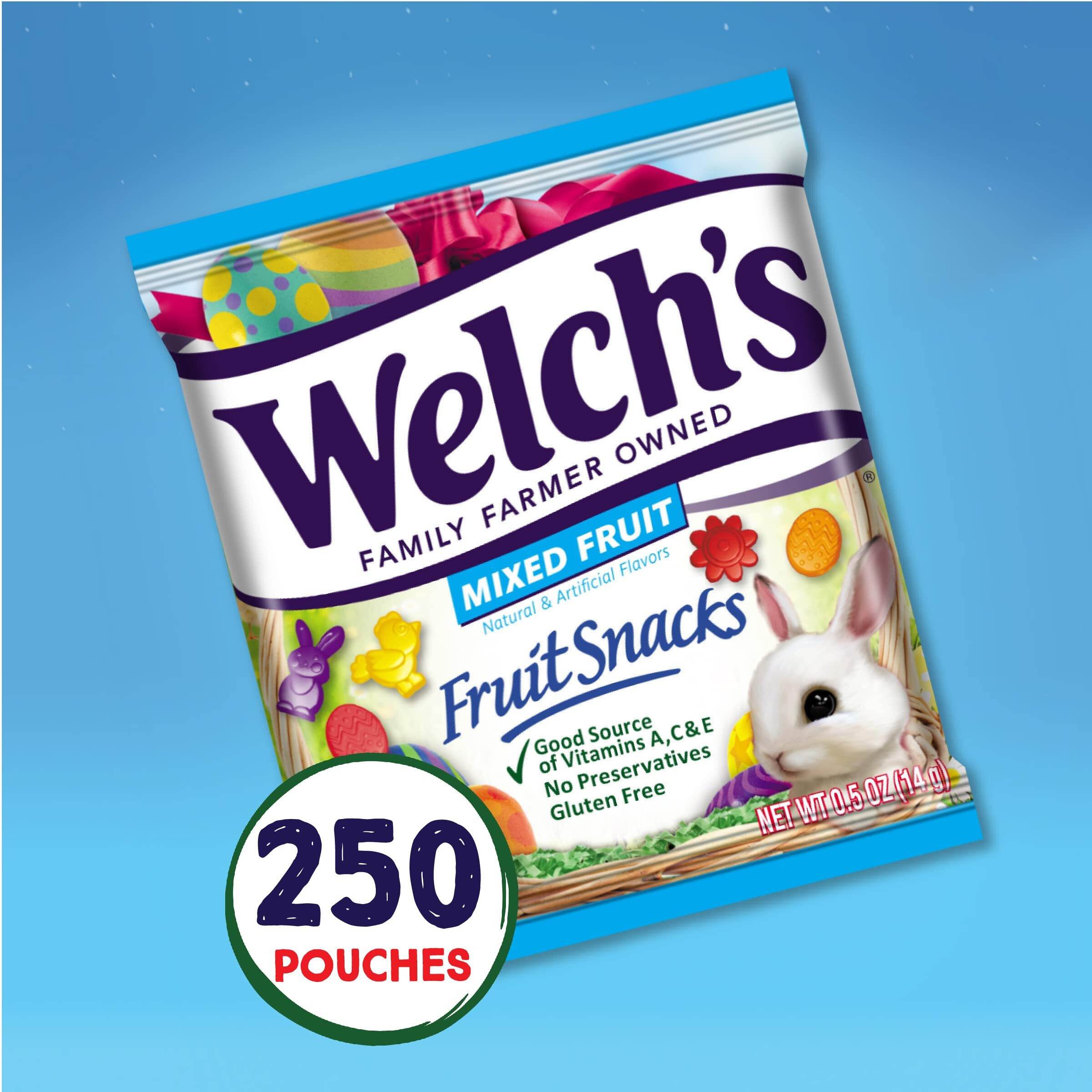 Welch's Fruit Snacks, Mixed Fruit, Spring Bulk Pack, Gluten Free, Individual Single Serve Bags, 0.5Oz (Pack Of 250)