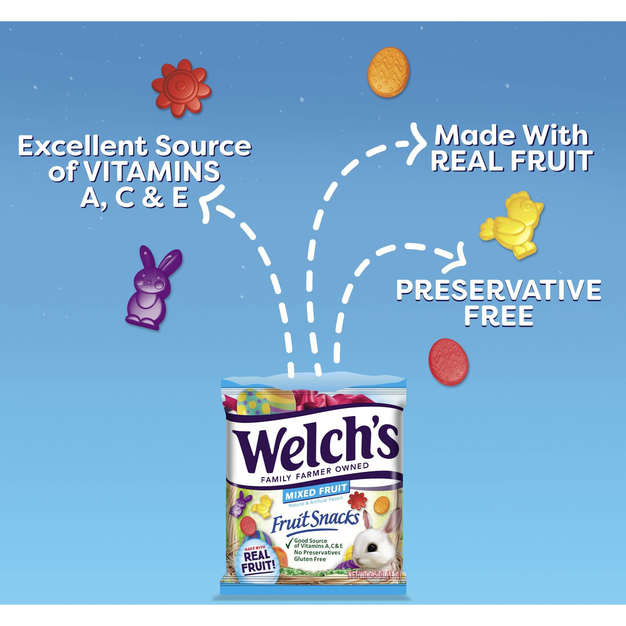 Welch's Fruit Snacks, Mixed Fruit, Spring Bulk Pack, Gluten Free, Individual Single Serve Bags, 0.5Oz (Pack Of 250)