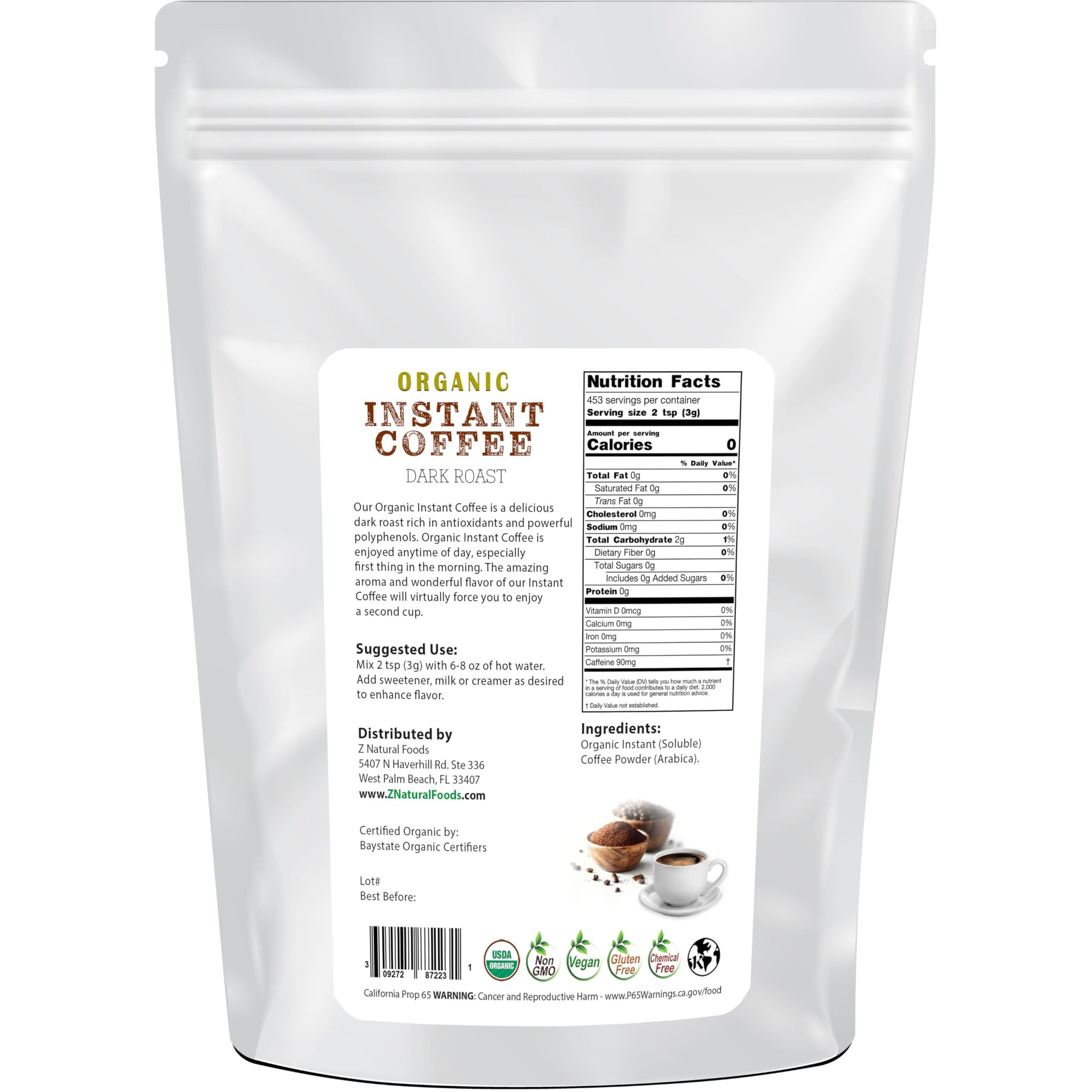 Organic Instant Coffee Powder, Dark Roast Delight, Rich In Immune-Supporting Antioxidants, Boosts Mood, Energy, And Memory, Enjoy Hot Or Iced, Gluten-Free, Vegan, Non-Gmo, 3 Lb.