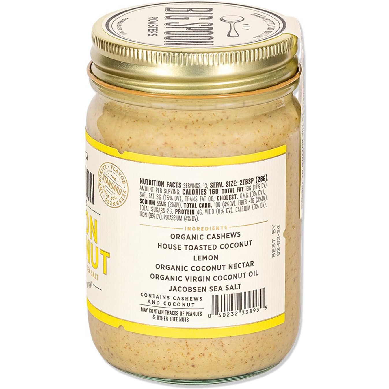 Big Spoon Roasters Lemon Cookie Cashew Butter With Sea Salt - Keto Friendly, Fair Trade Cashews - Low Sugar & Palm Oil Free - Natural Ingredients - Vegan Gourmet Nut Butter Spread - 13 Ounces