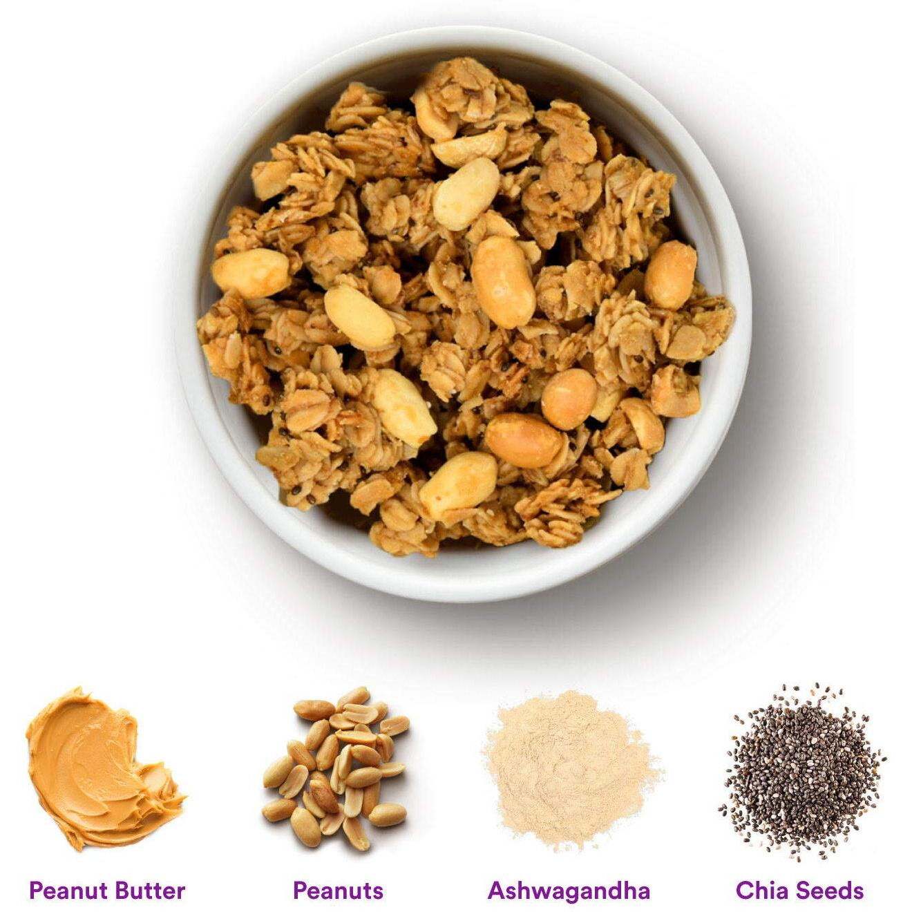 Gr8Nola Peanut Butter - Healthy, Low Sugar Bulk Granola Cereal - Made With Superfoods Peanuts, Ashwagandha, And Chia Seeds, Soy Free, Dairy Free And No Refined Sugar - 4.5Lb Resealable Bag