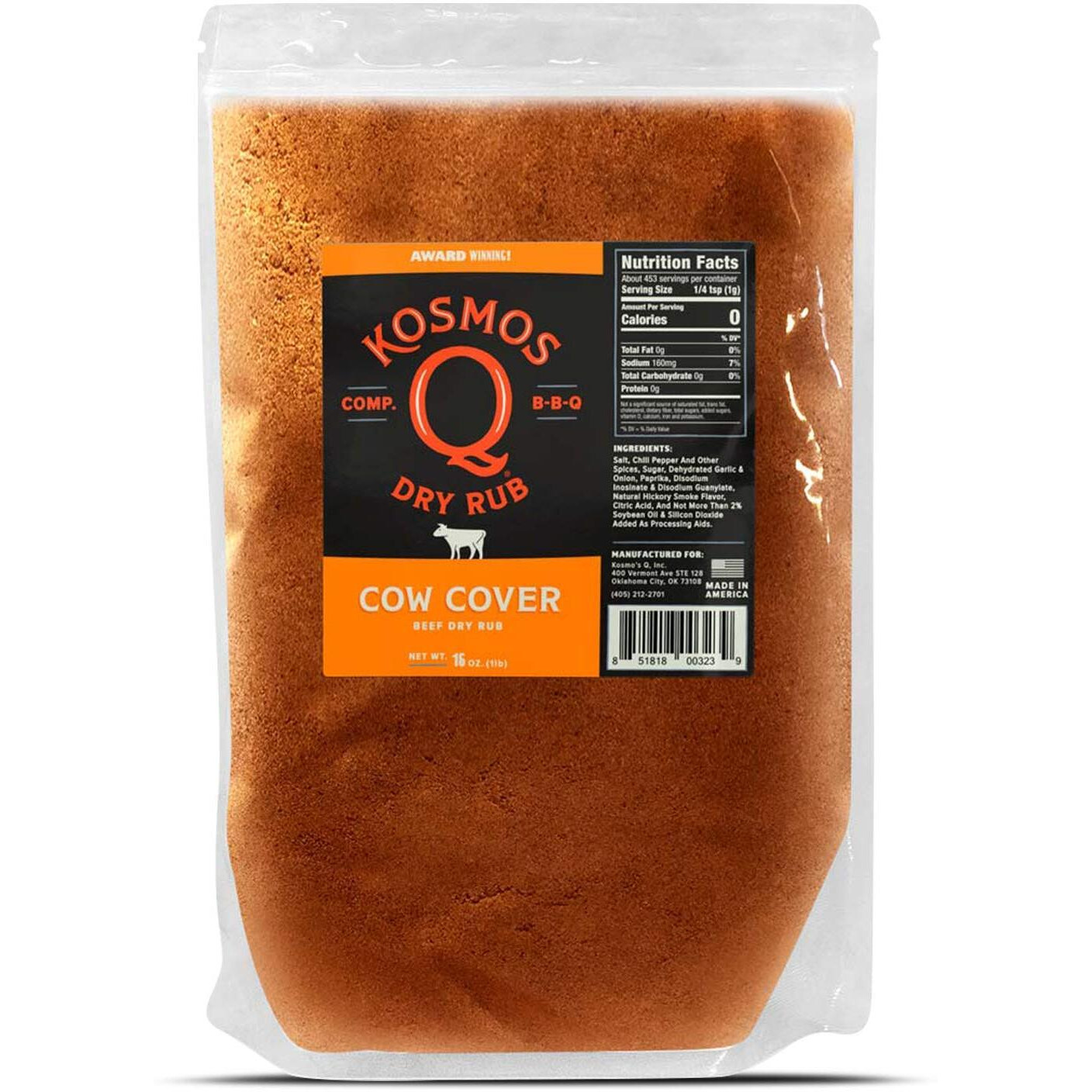 Kosmos Q Cow Cover Bbq Rub | Savory Blend | Great On Brisket, Steak, Ribs & Burgers | Best Barbecue Rub | Meat Seasoning & Spice Dry Rub | 1 Lb Bag