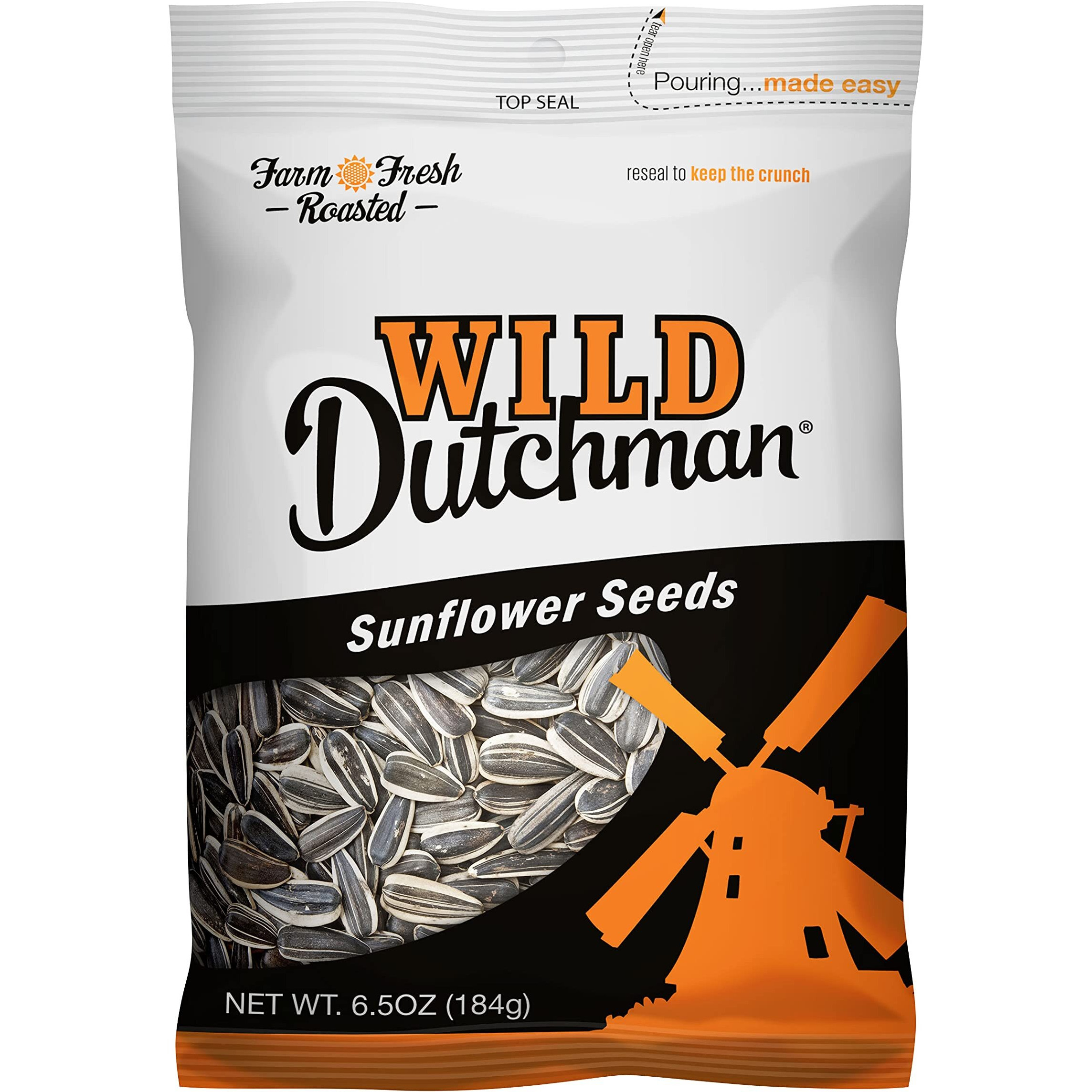 Wild Dutchman Roasted Sunflower Seeds In A Resealable Bag For Ultimate Freshness And An Easy Pour Snack, Salted Original Flavor, 6.5 Oz (Pack Of 12)