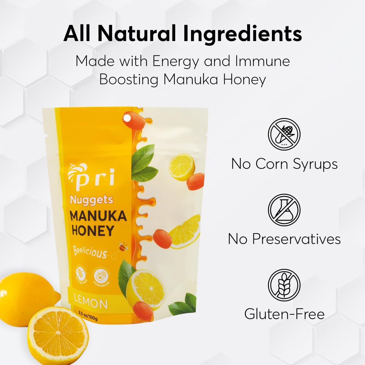 Pri Manuka Honey & Lemon Nuggets, Sweet And All Natural Hard Candy Treat, 3.5Oz