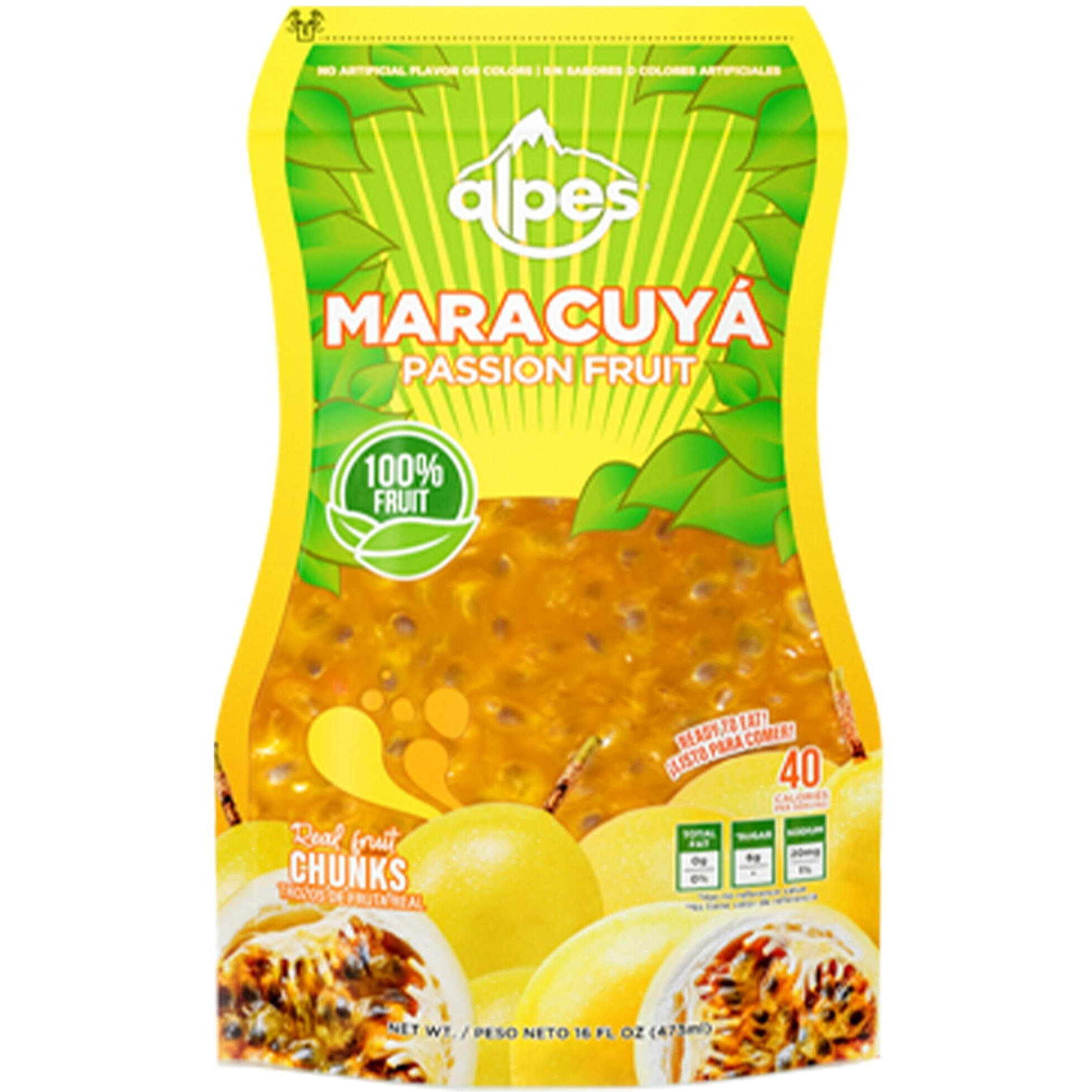 Alpes Passion Fruit Pulp | Real Tropical Maracuya (Lilikoi). Ideal For Cocktails, Juices, Smoothies, Desserts, Sauces & More. Premium Fruit Puree (16 Fl Oz) By California Food Corp.