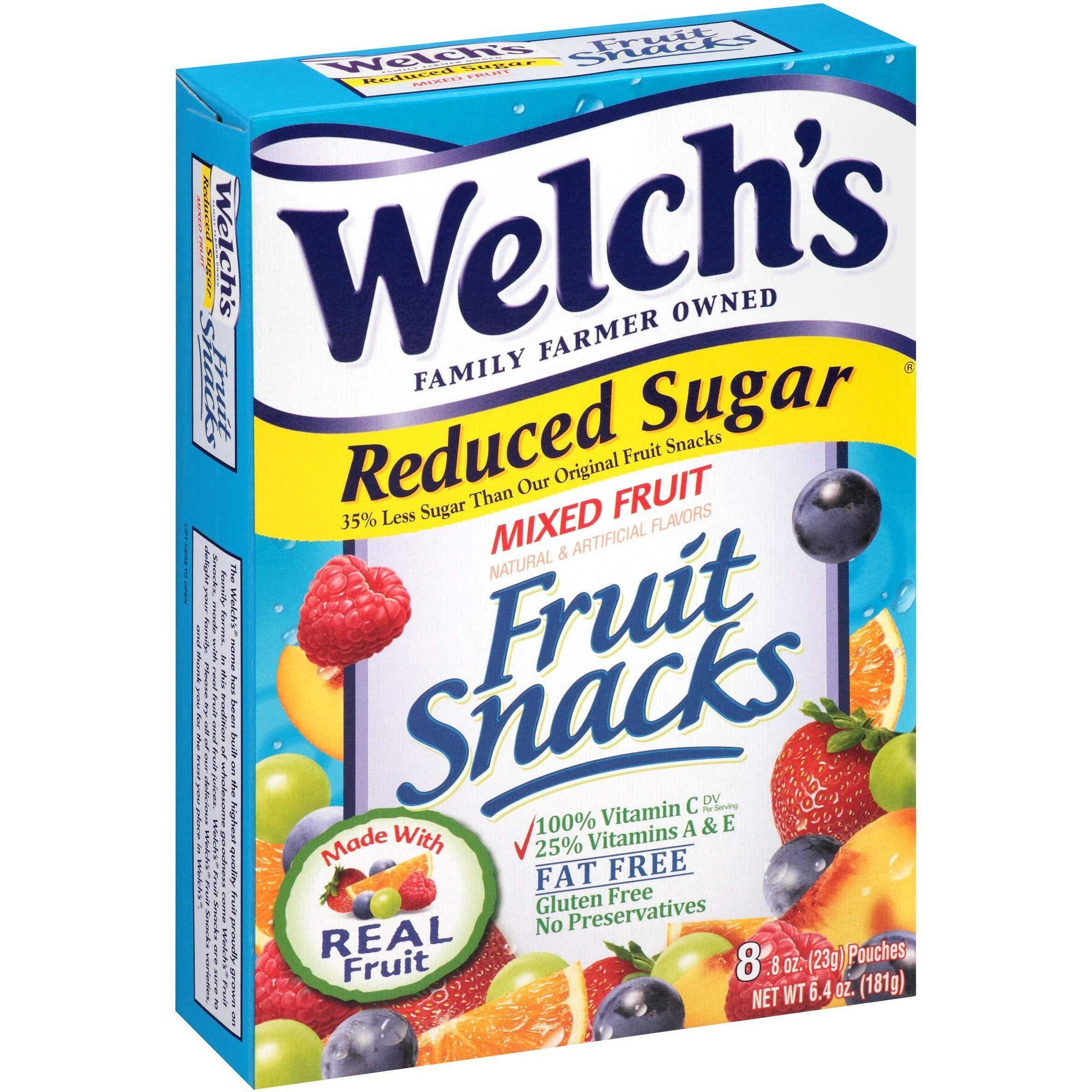 Welchs Reduced Sugar Mixed Fruit Snacks 8 Pouches (2 Pack - 16 Pouches Total)