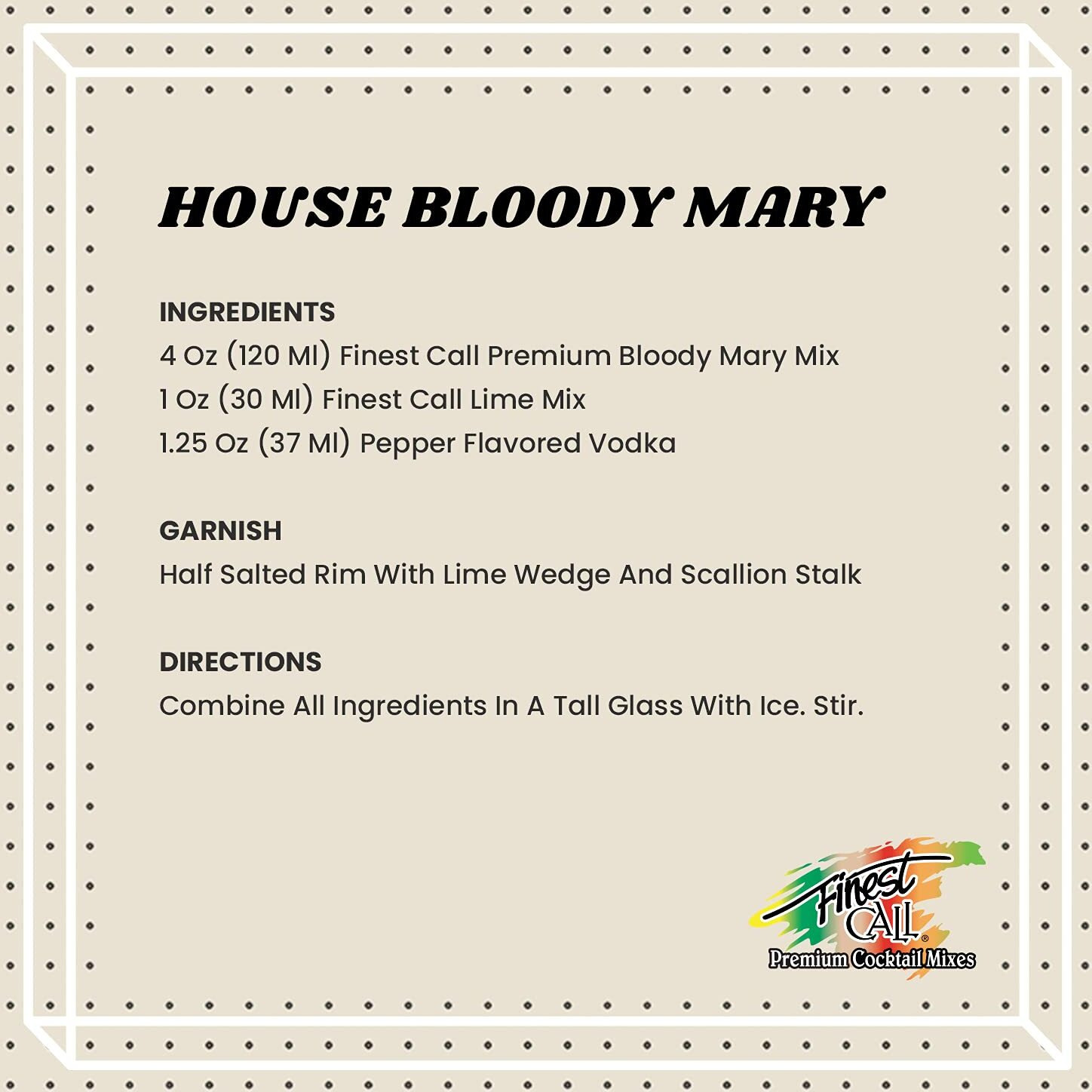 Finest Call Premium Bloody Mary Drink Mix, 1 Liter Bottle (33.8 Fl Oz), Pack Of 6